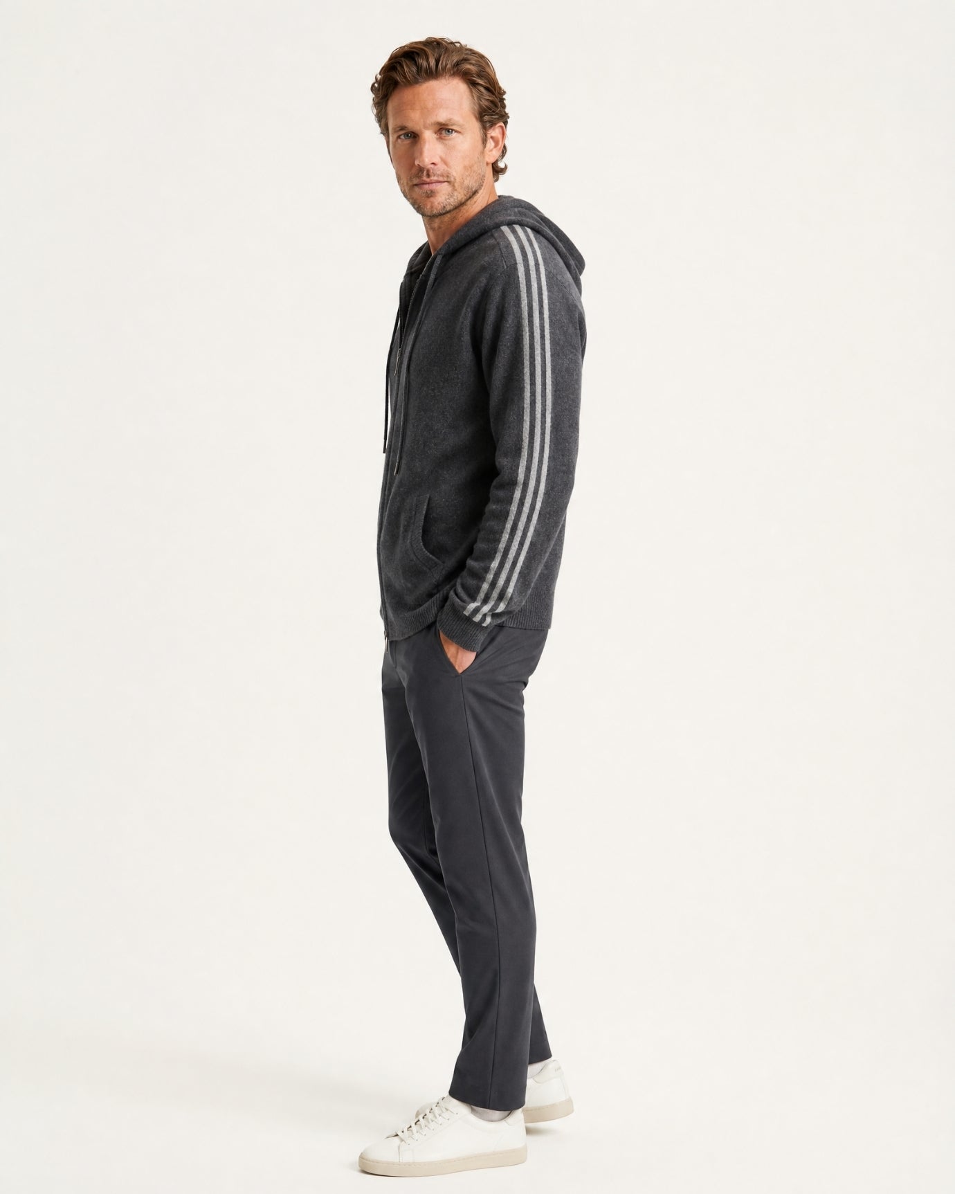 Wool Cashmere Blend Full-Zip Hoodie Line