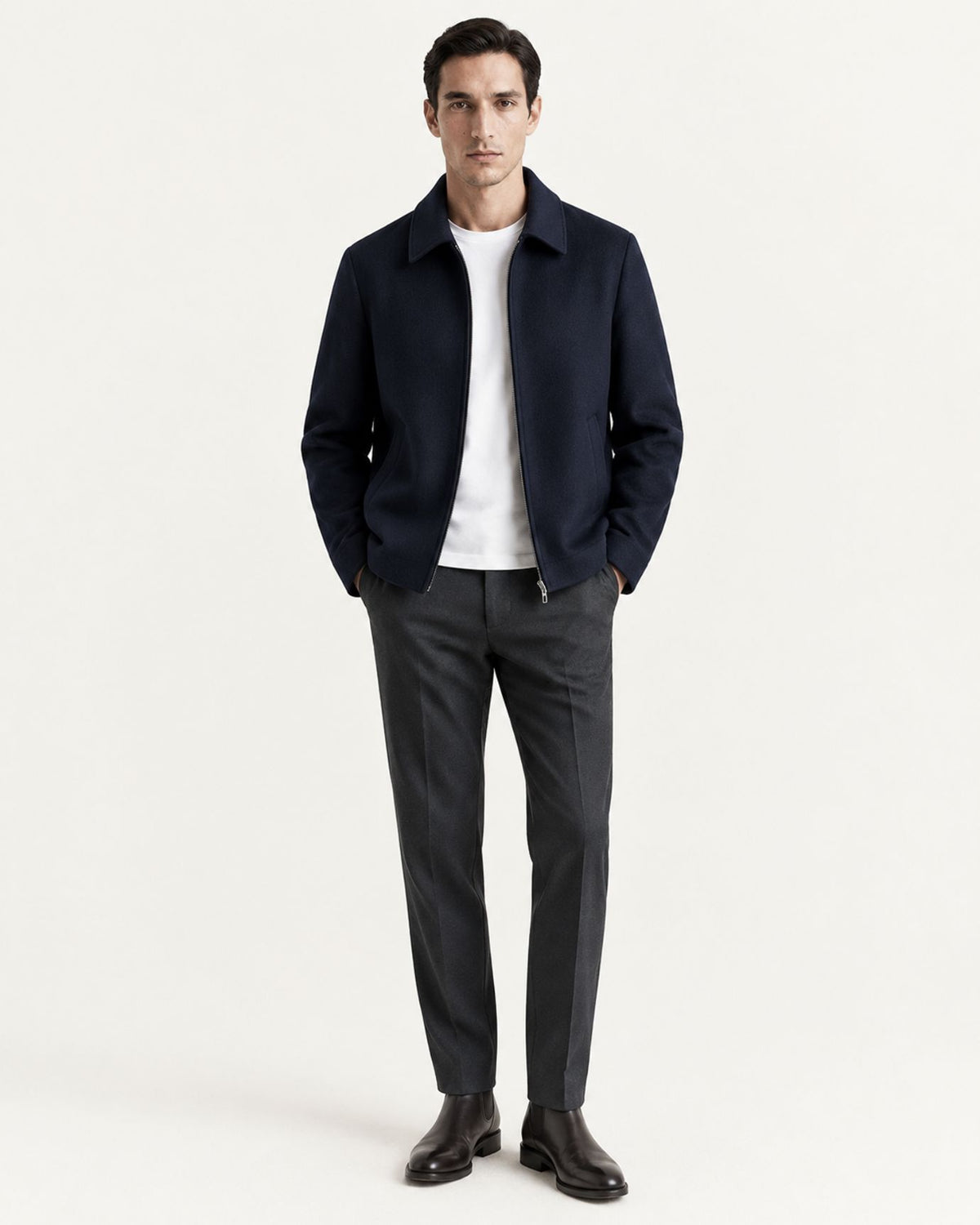 Point Collar Wool Cashmere Blend Coat