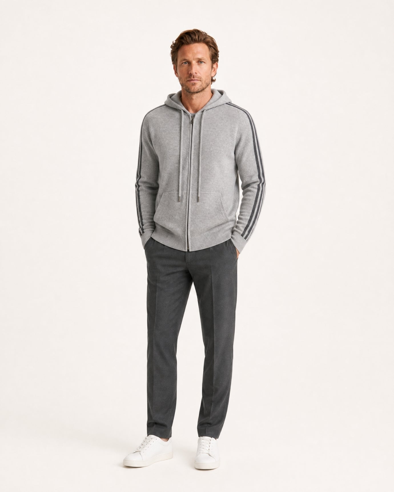 Wool Cashmere Blend Full-Zip Hoodie Line