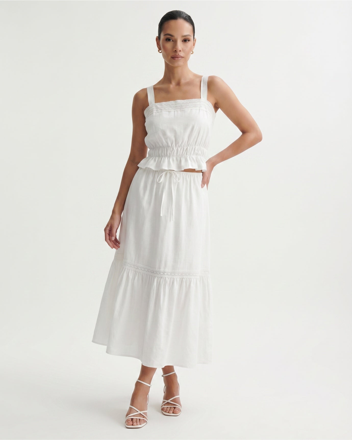 French Style White Set Lace Top + Skirt