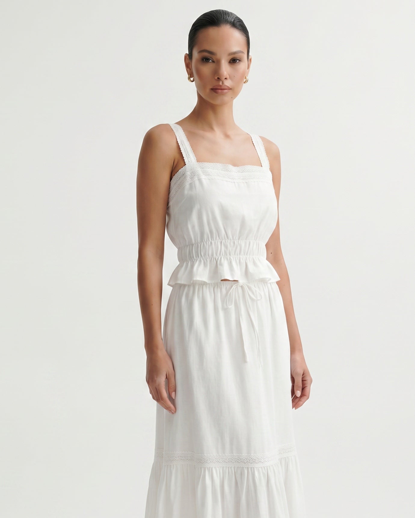 French Style White Set Lace Top + Skirt