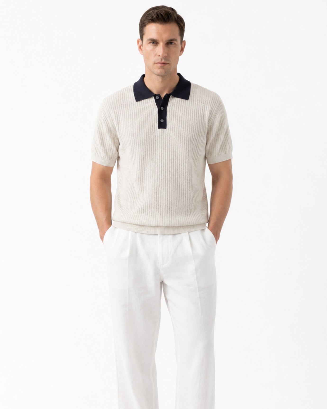 Old Money Apricot Knitted Polo