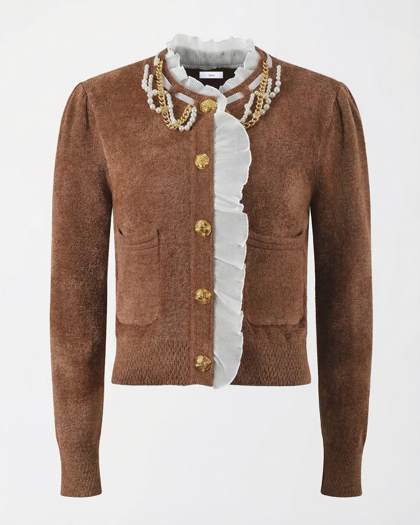 Old Money Cardigan Stitching Pearl Vintage