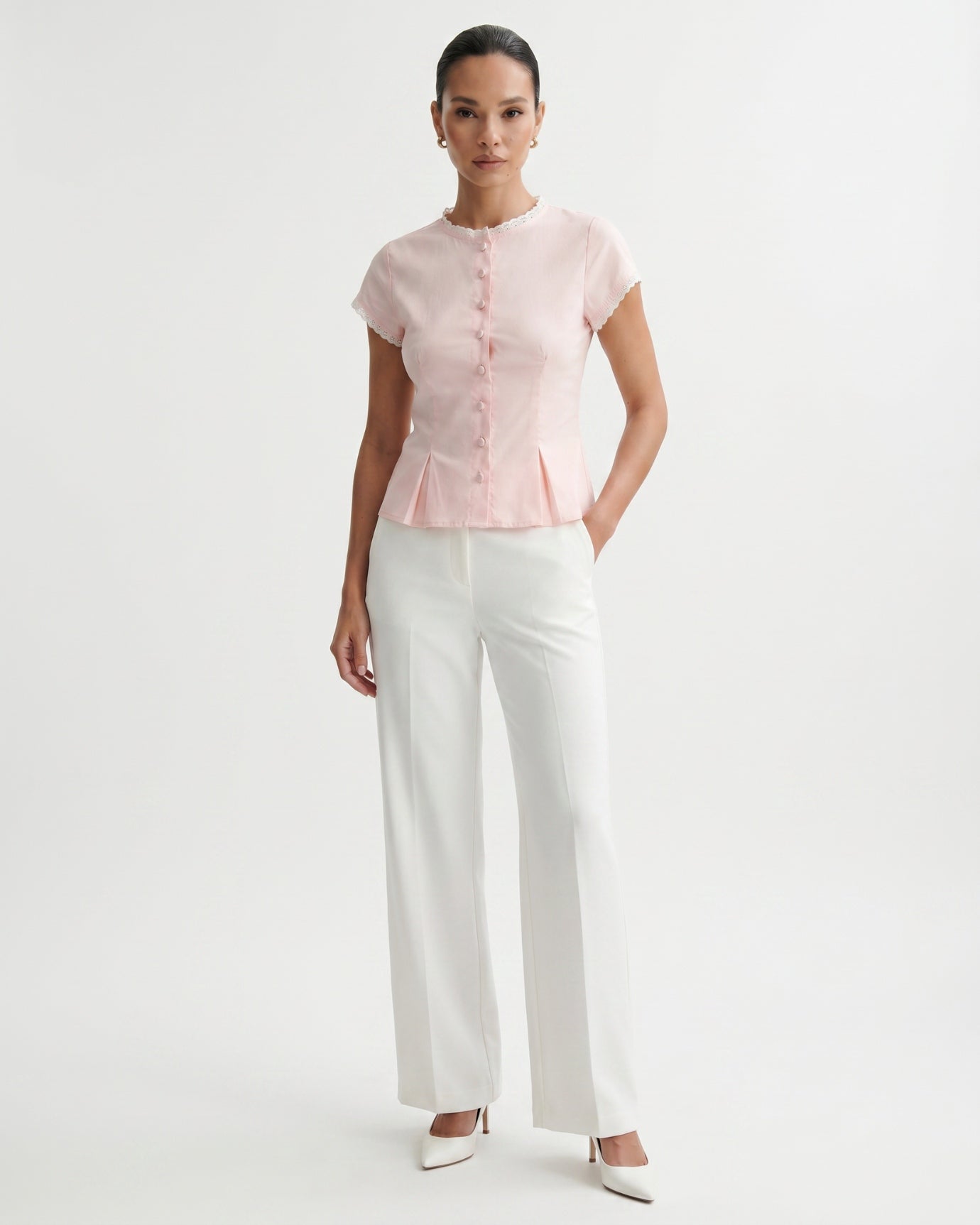 Pink Round-Neck Lace Shirt