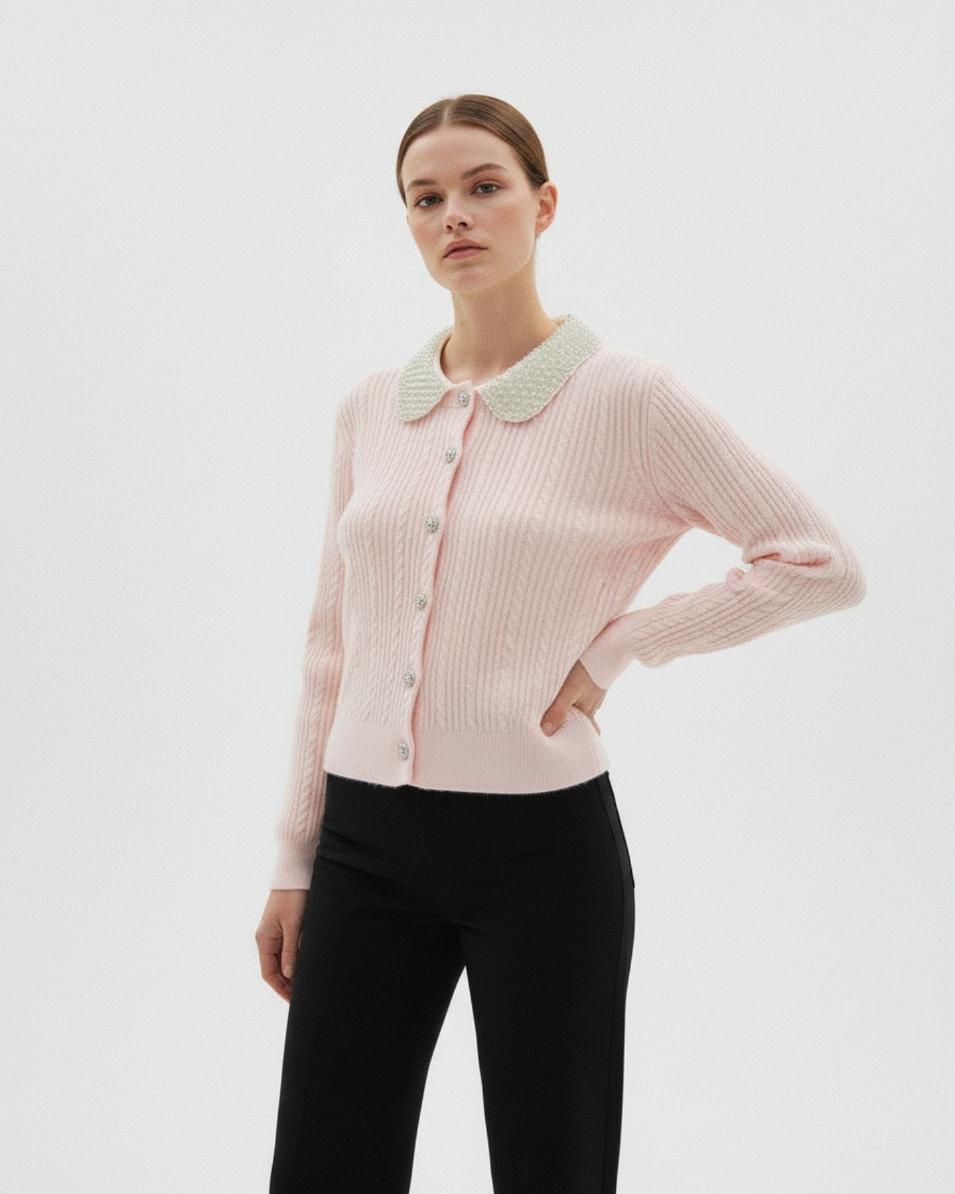 French Style Cardigan Pearl Buttonned