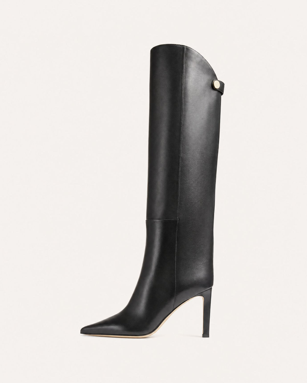 Pointed-Toe Straight-Shaft High-Heel Leather Boots