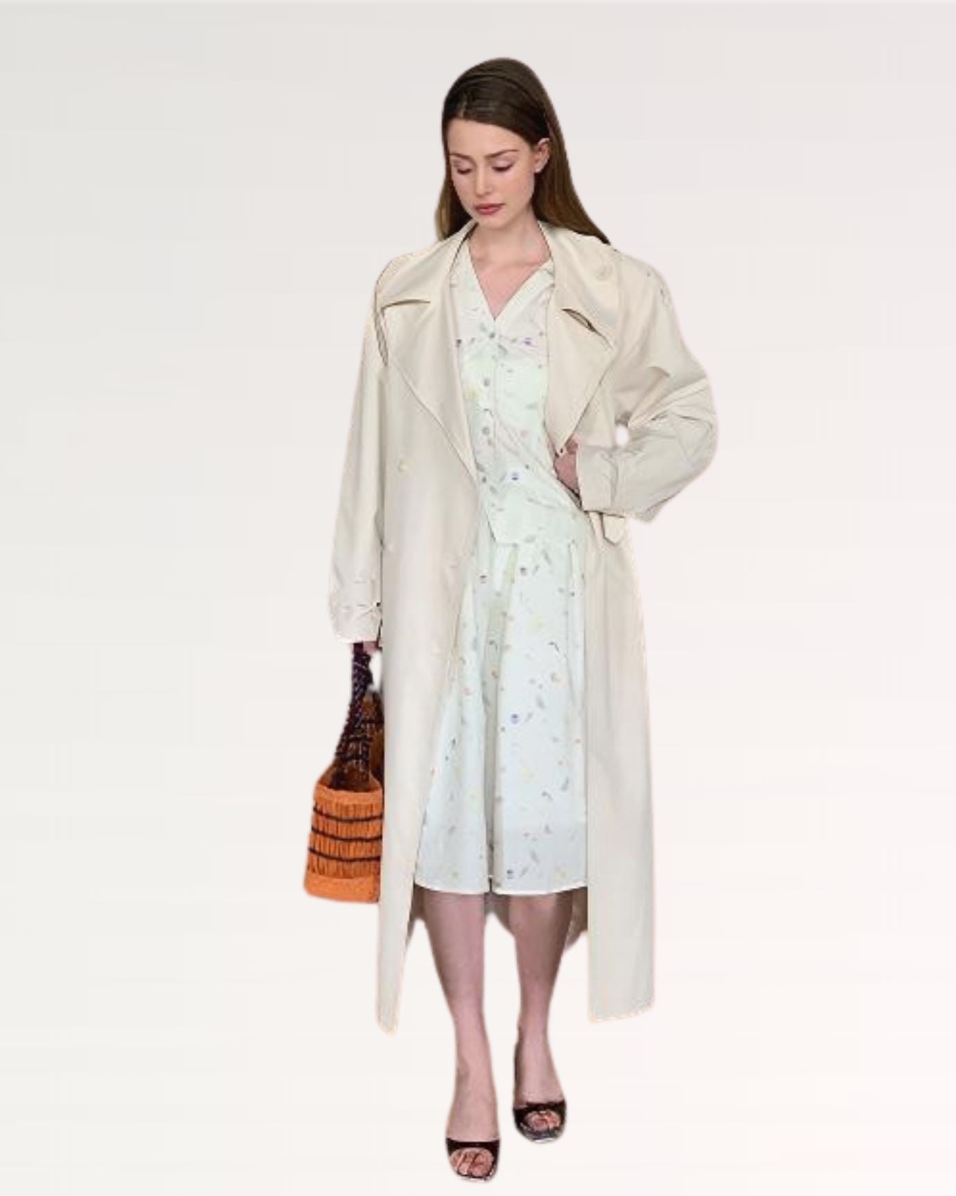 Classic beige trench coat with belted waist
