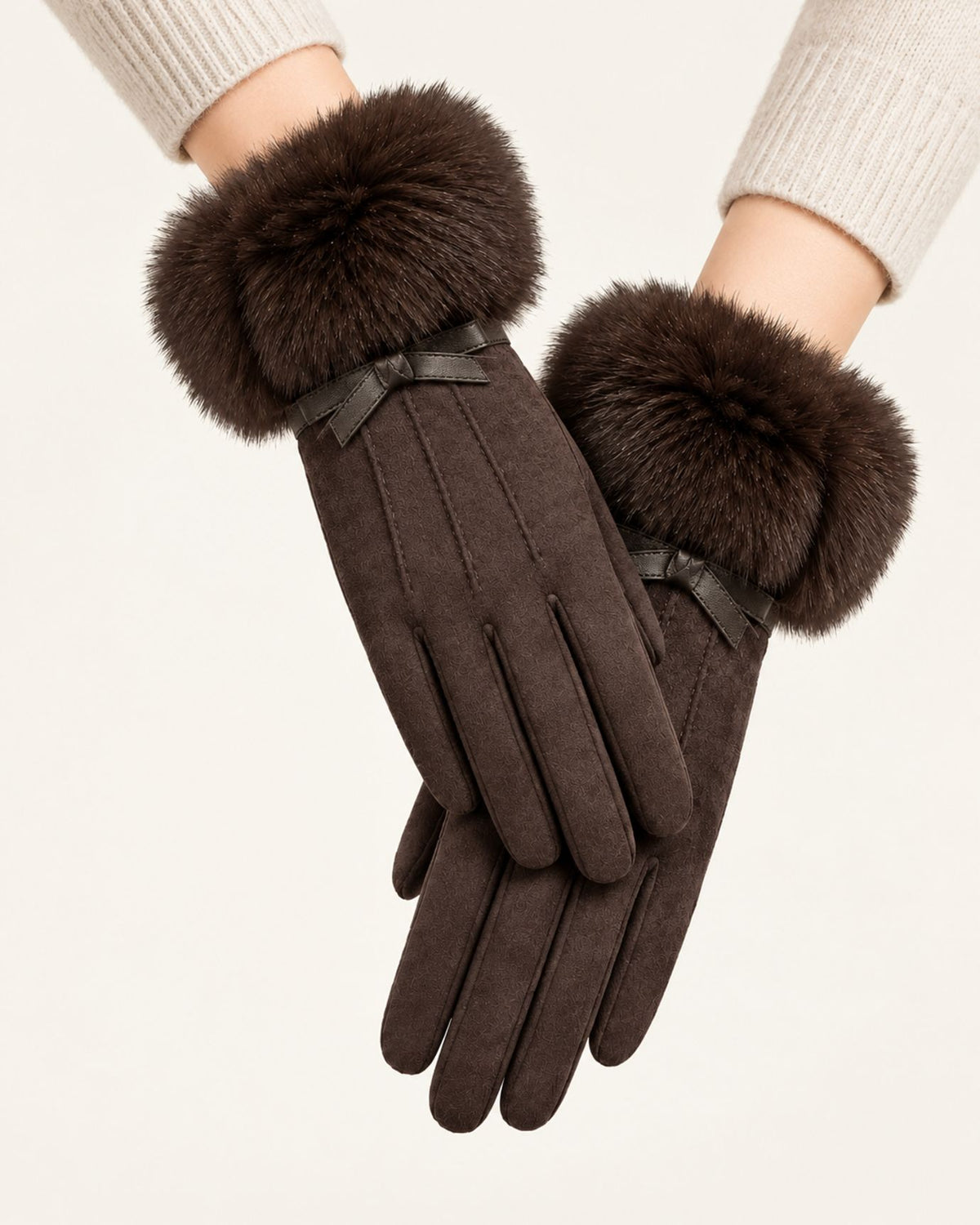 Divina Three-Rib Bow Plush Velvet Gloves