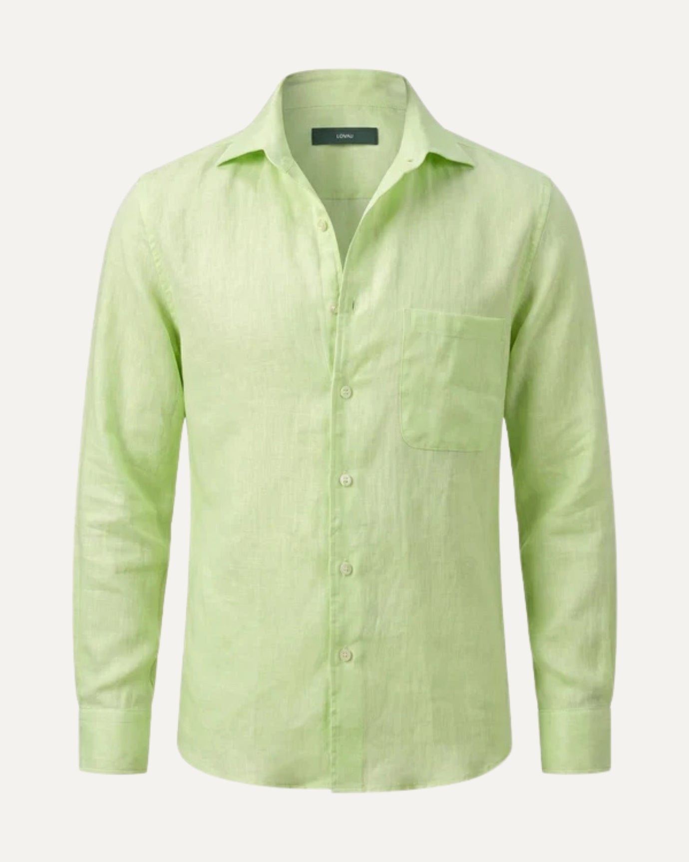 Apple green Italian linen shirt, classic tailored fit for men