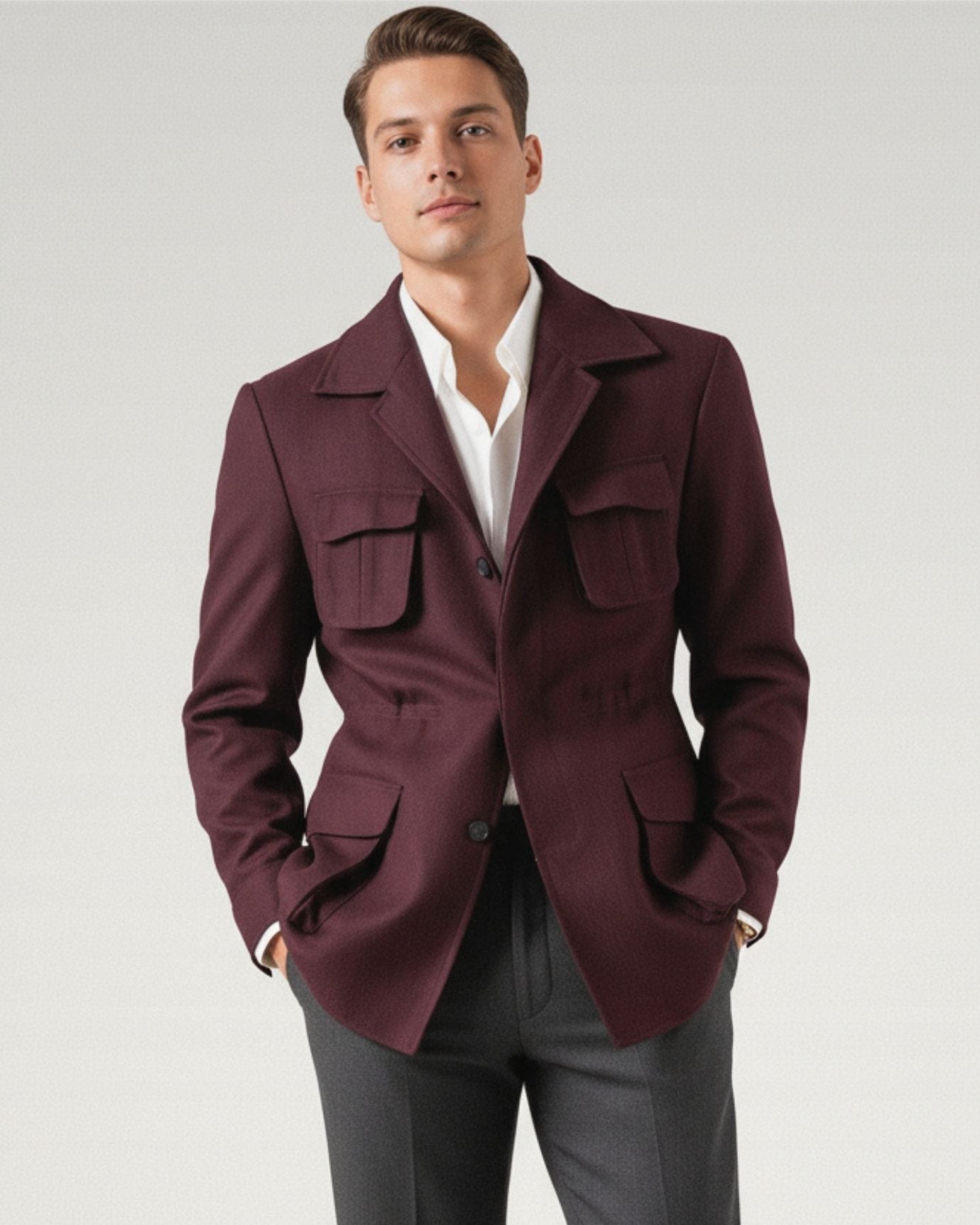 Winter Blazer Jacket Burgundy Red