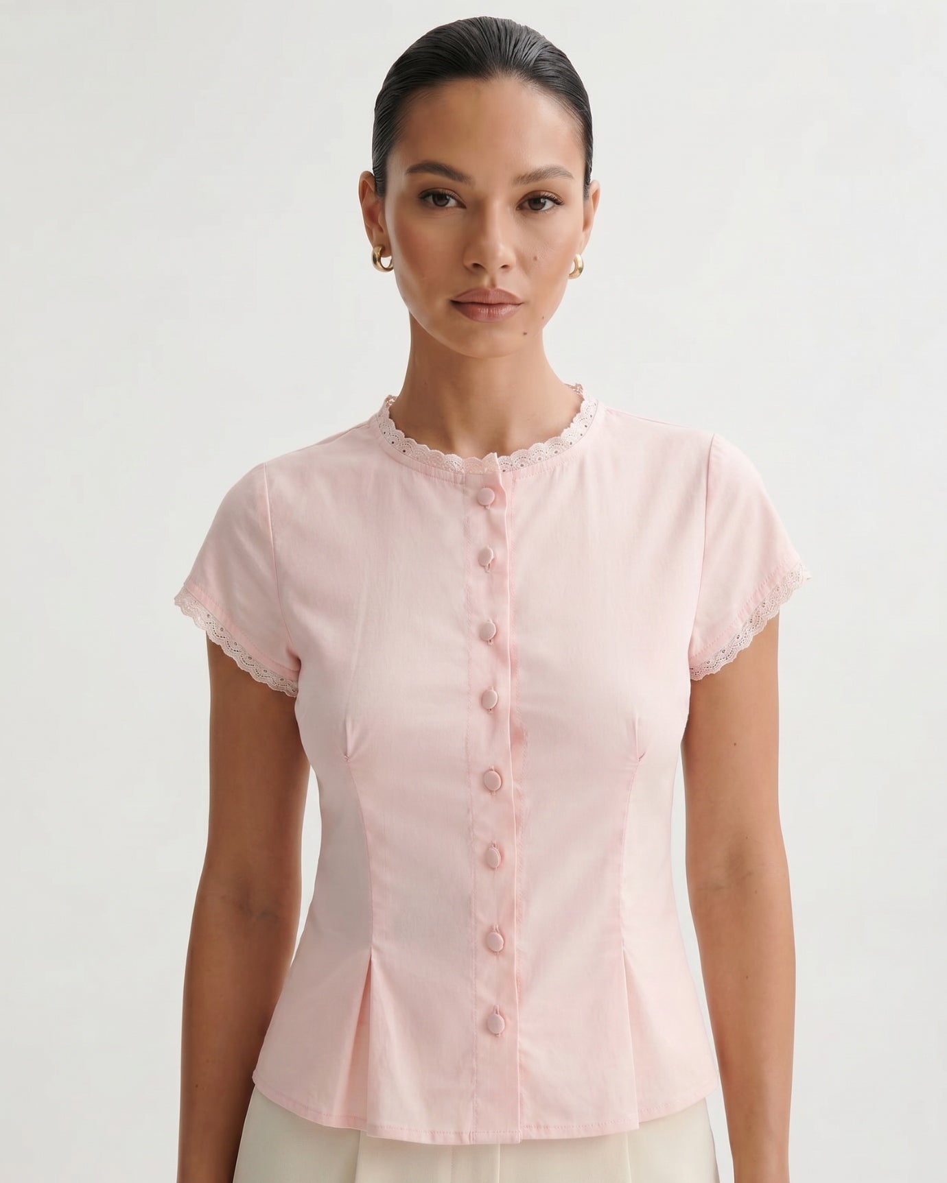 Pink Round-Neck Lace Shirt