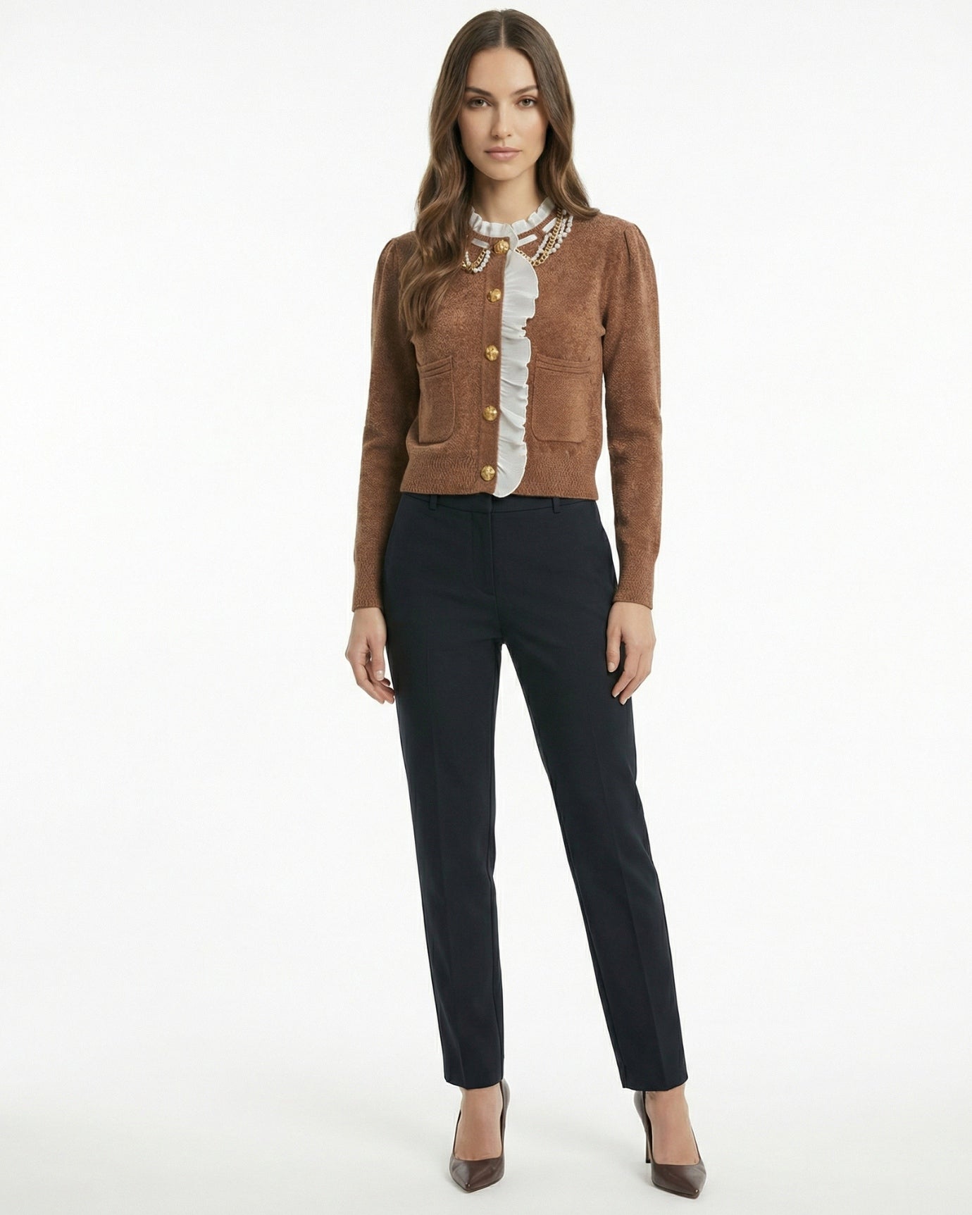 Old Money Cardigan Stitching Pearl Vintage