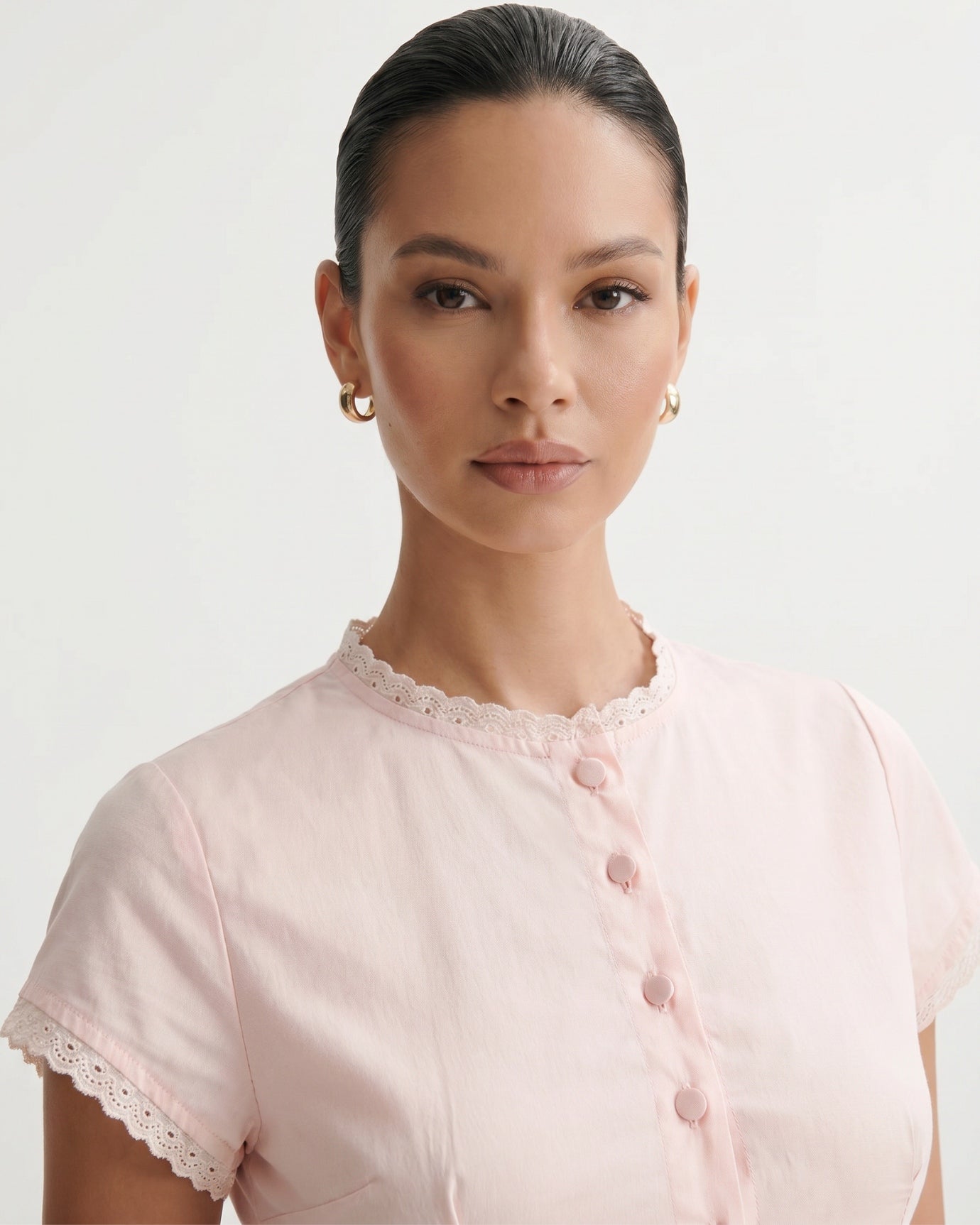 Pink Round-Neck Lace Shirt
