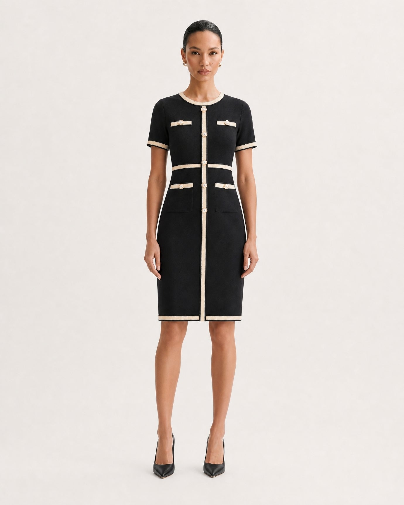 Classic Elegant Knit Little Black Dress Long Sleeve