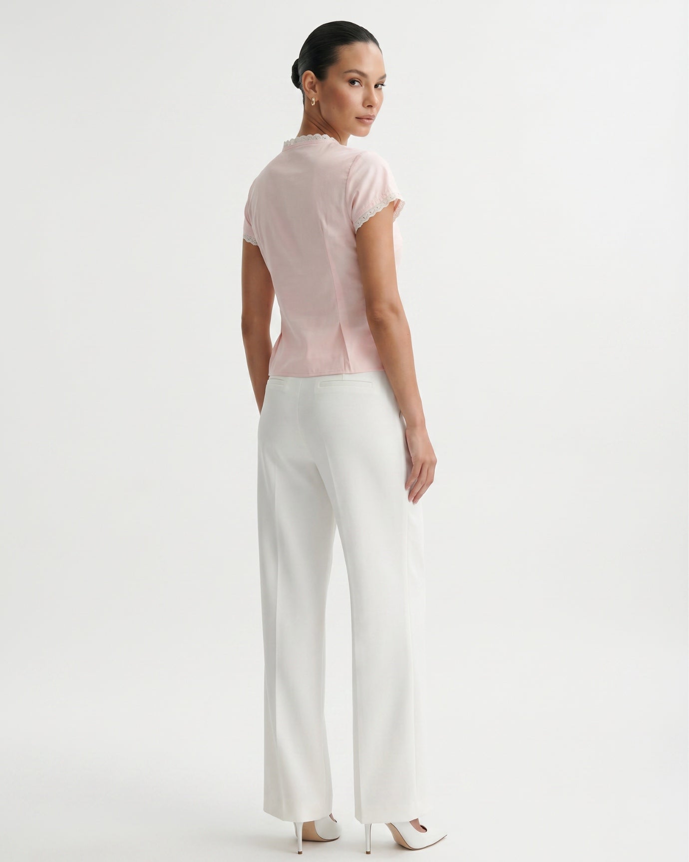 Pink Round-Neck Lace Shirt
