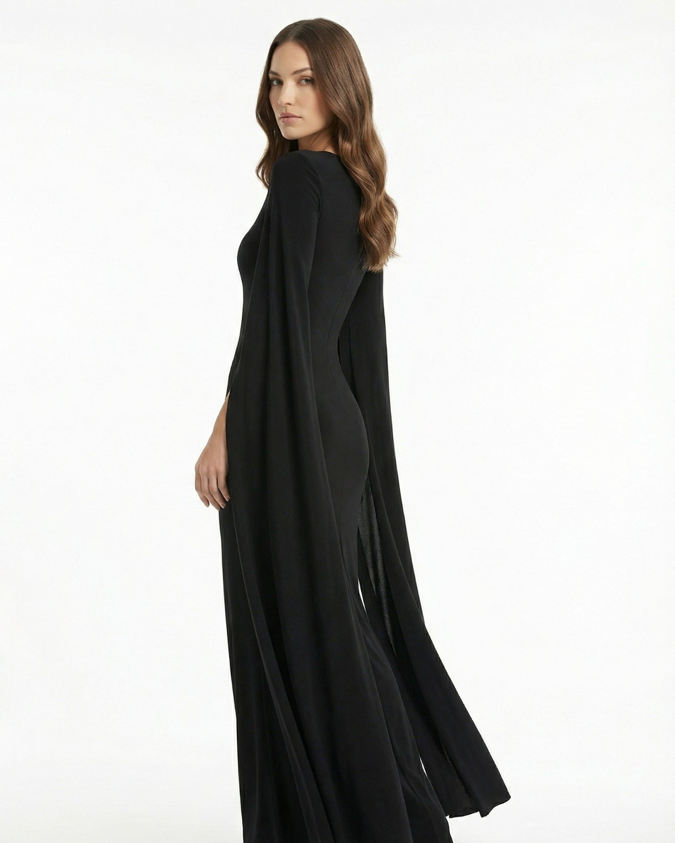 Square Neck Long-Sleeved High Slit Dress