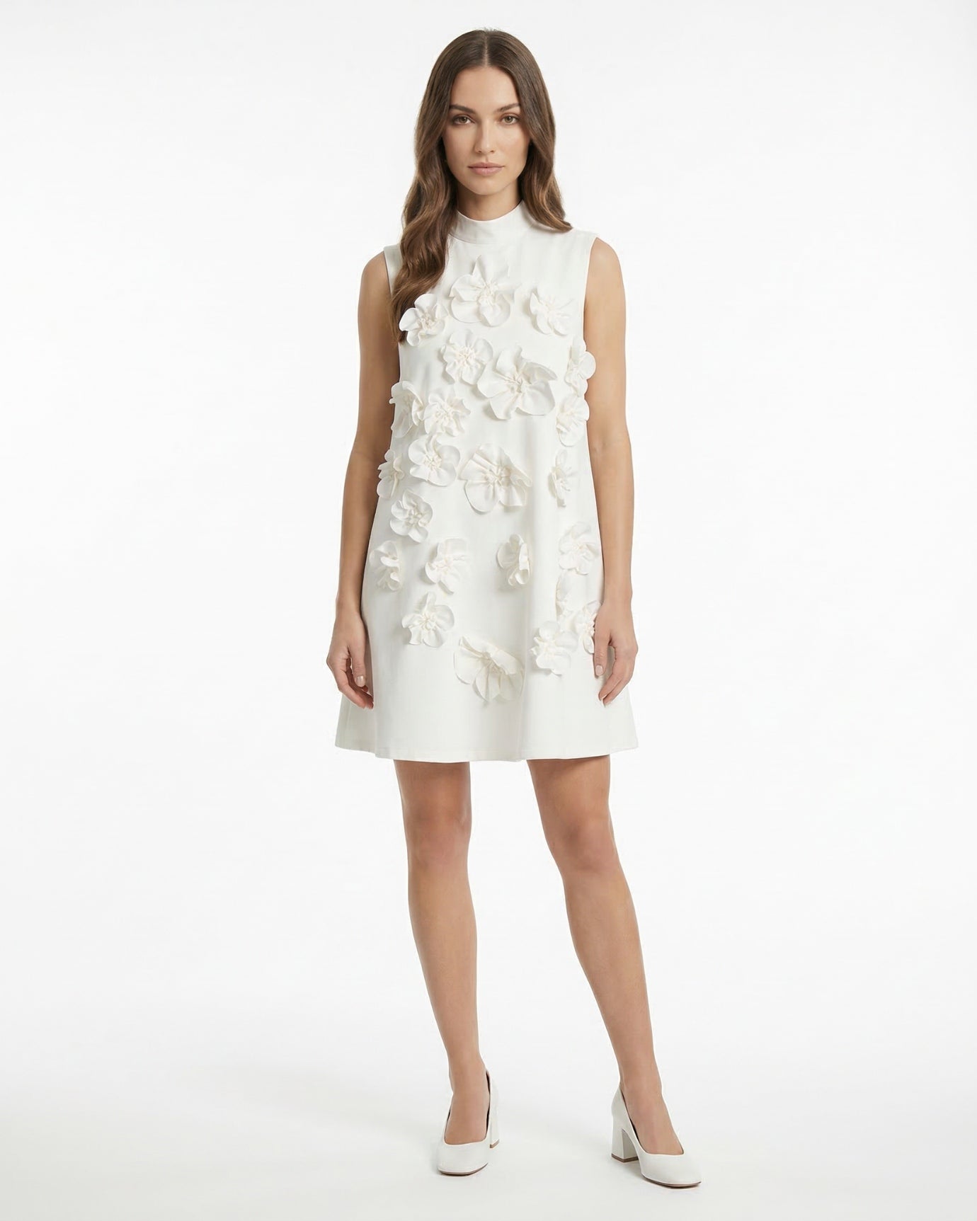 Vestido de punto con chaleco floral dimensional