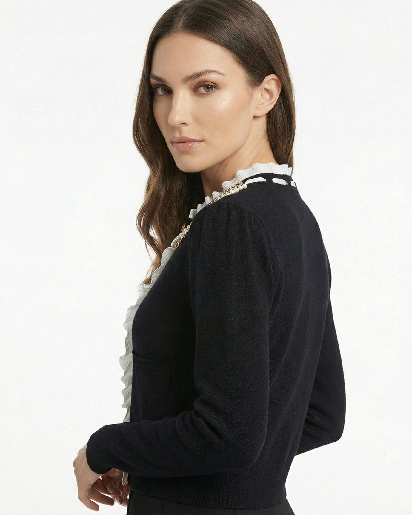 Old Money Cardigan Stitching Pearl Vintage