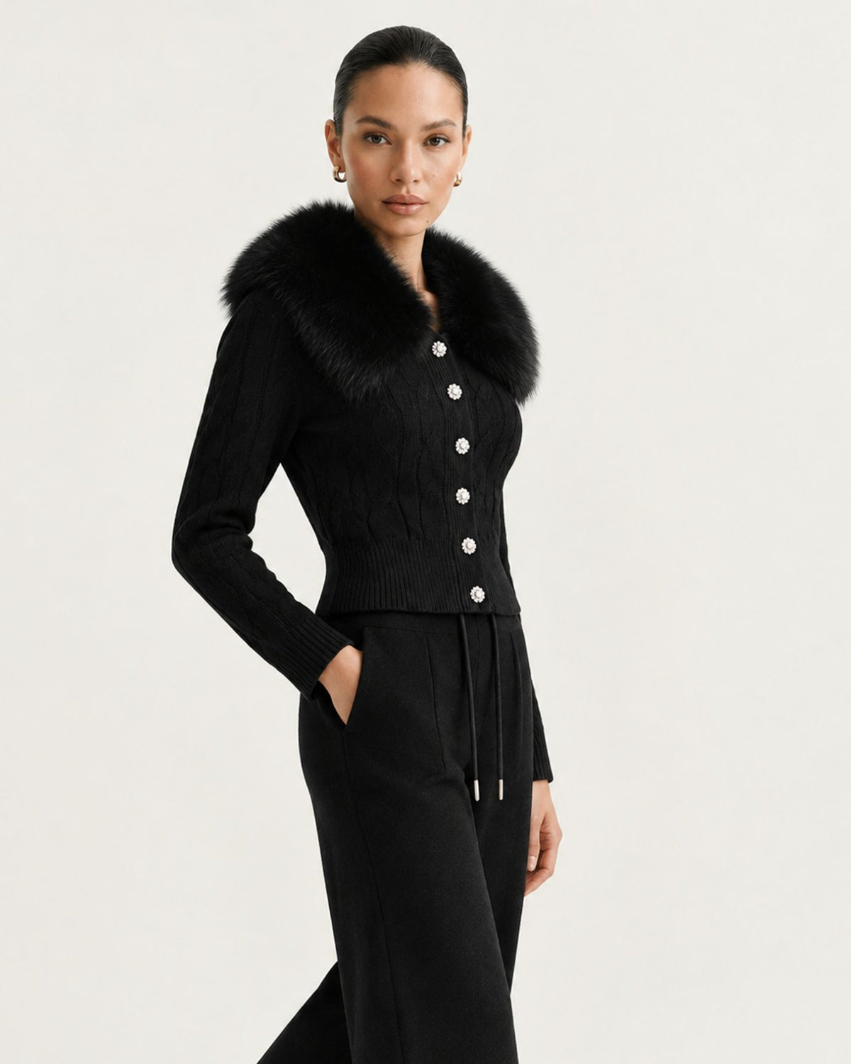 Rosy Slim-Fit Cardigan & Knit Pants Set