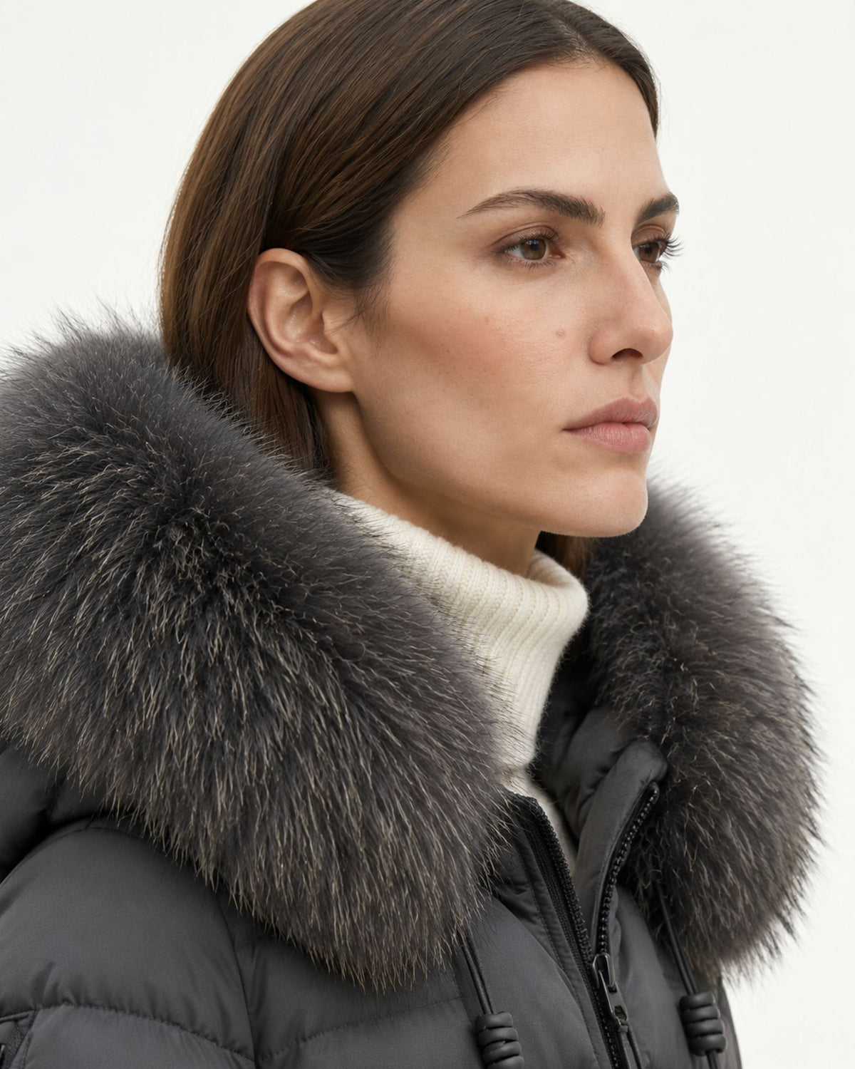 Hooded Down Puffer Coat with Real Raccoon Fur Collar