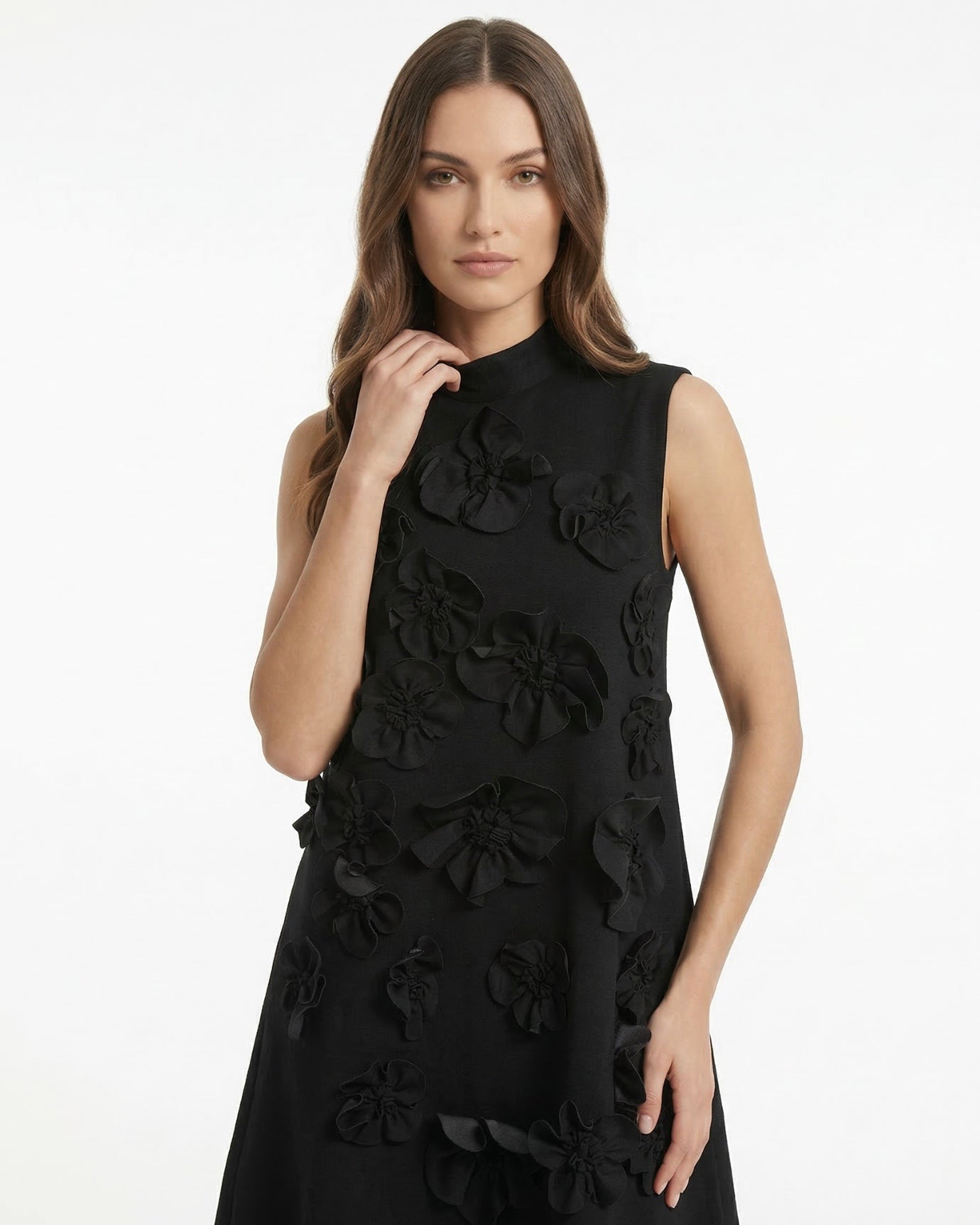Vestido de punto con chaleco floral dimensional