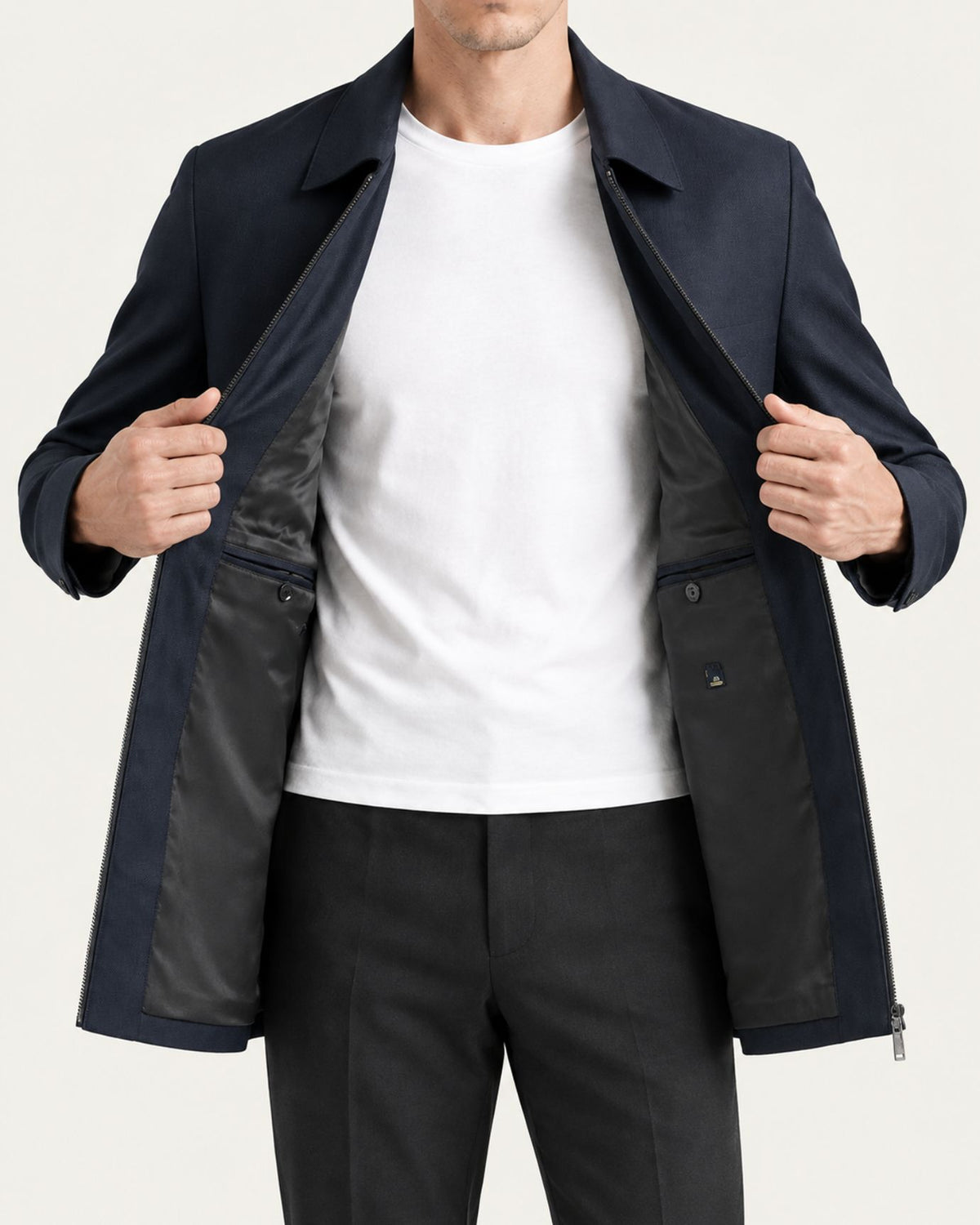 Worsted Wool and Silk Blend Lapel Jacket
