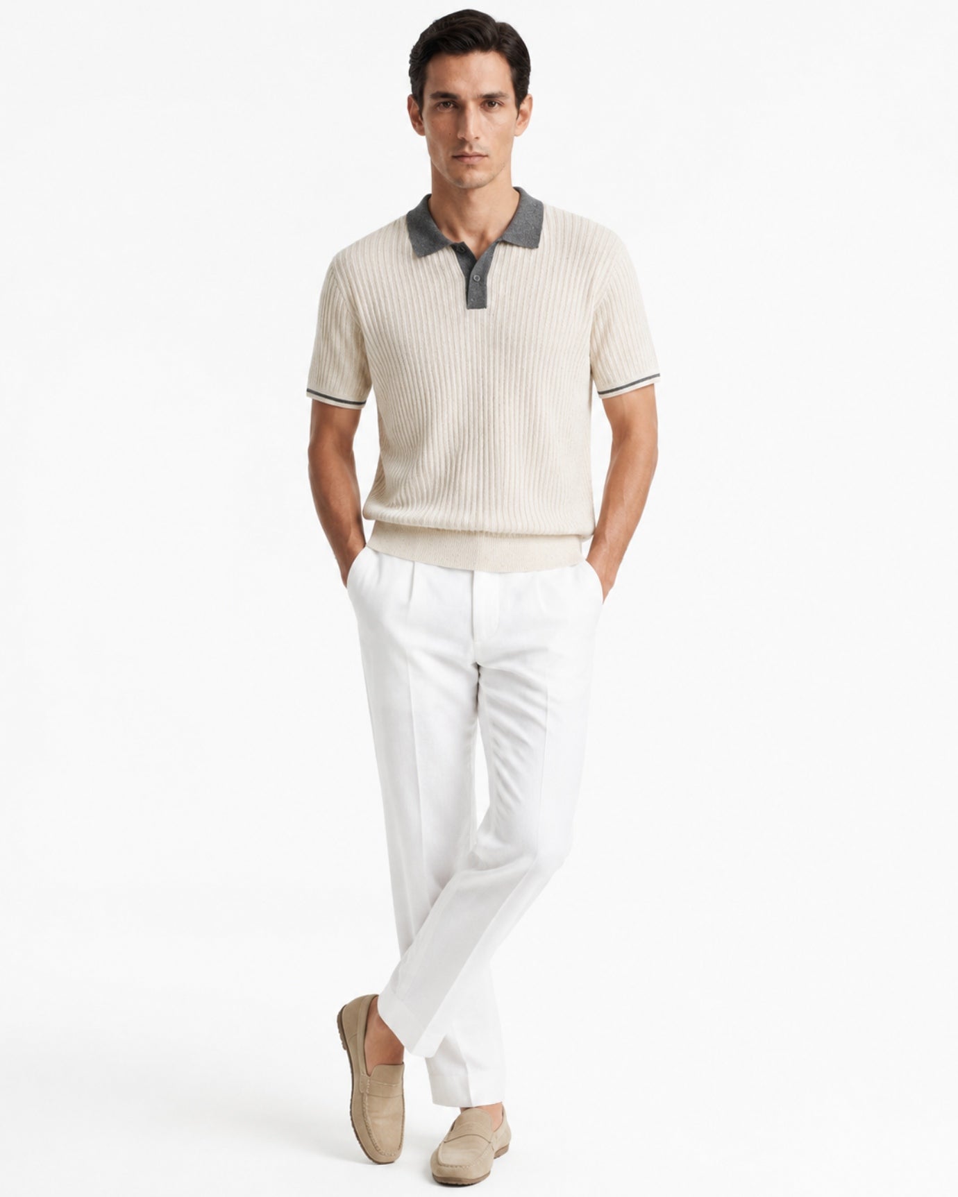 Linen Blend Knitted Polo Classy Style