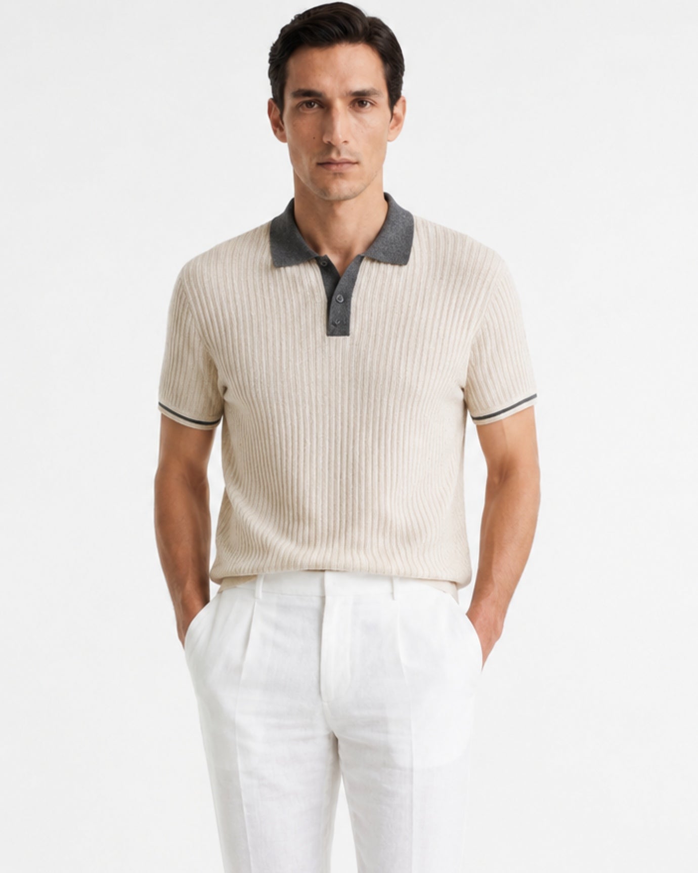 Linen Blend Knitted Polo Classy Style