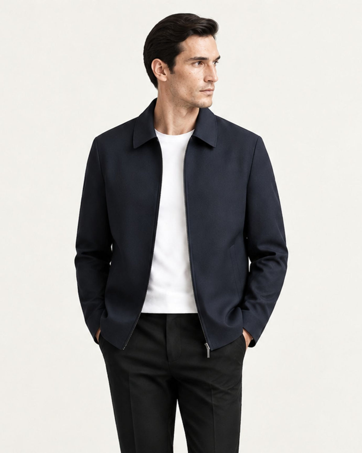 Worsted Wool and Silk Blend Lapel Jacket