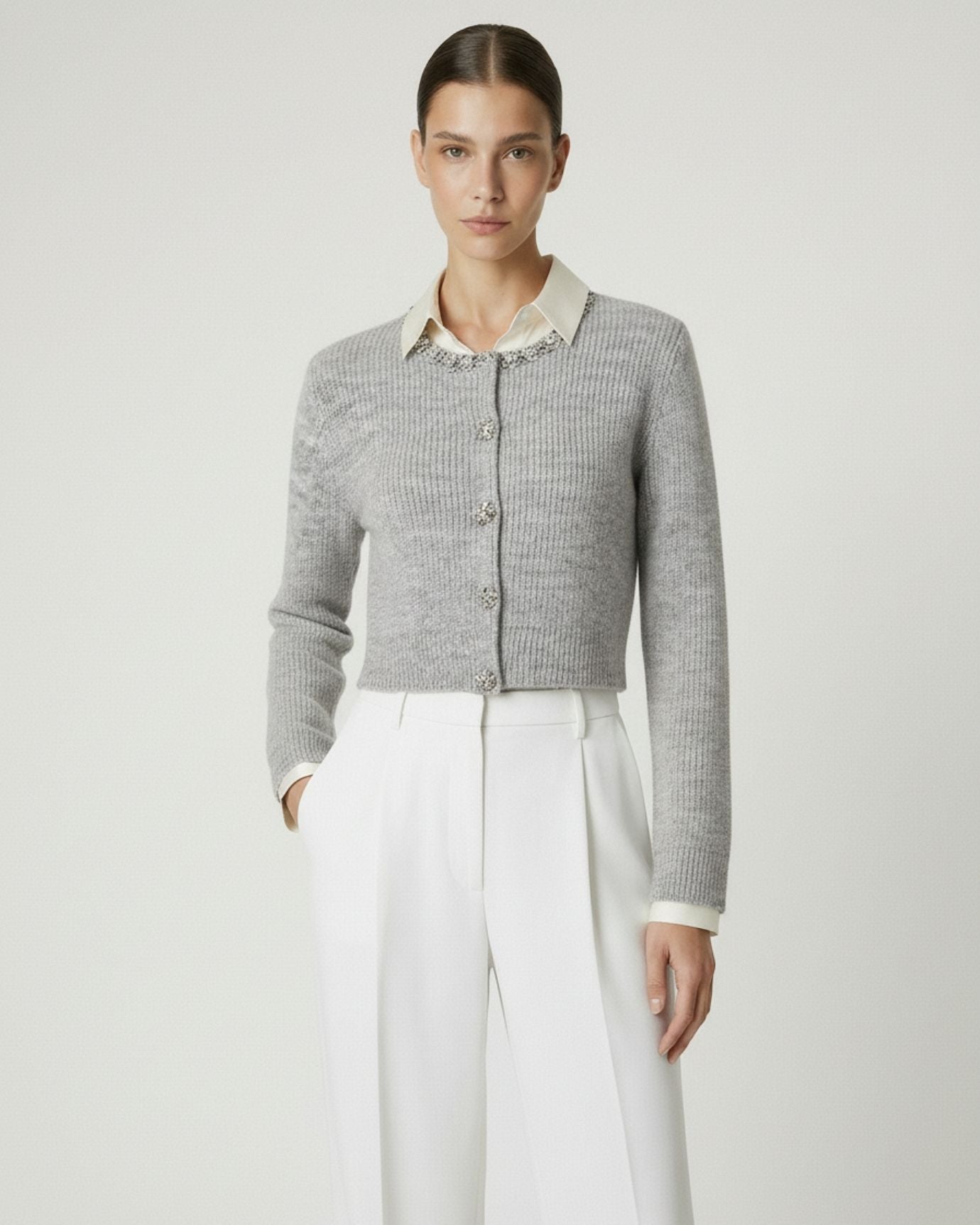 Lira round neck sweater handmade rhinestone