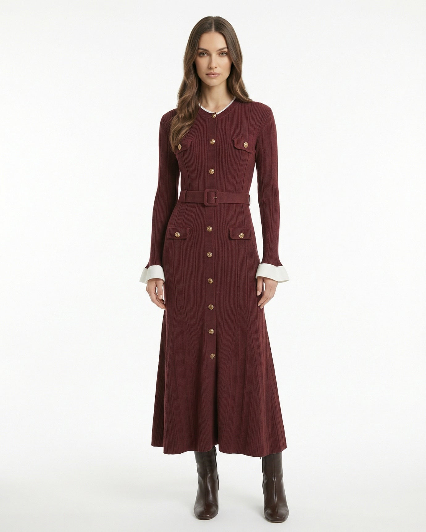 In Paris Style Long-Sleeved Dress with Belt