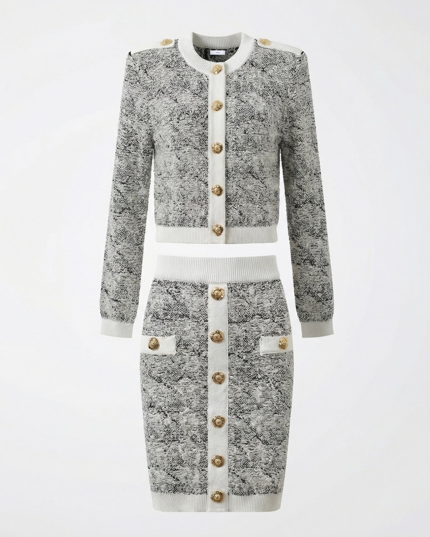 Mandelieur Color-Blocked Short Cardigan Jacket + Pencil Skirt Set