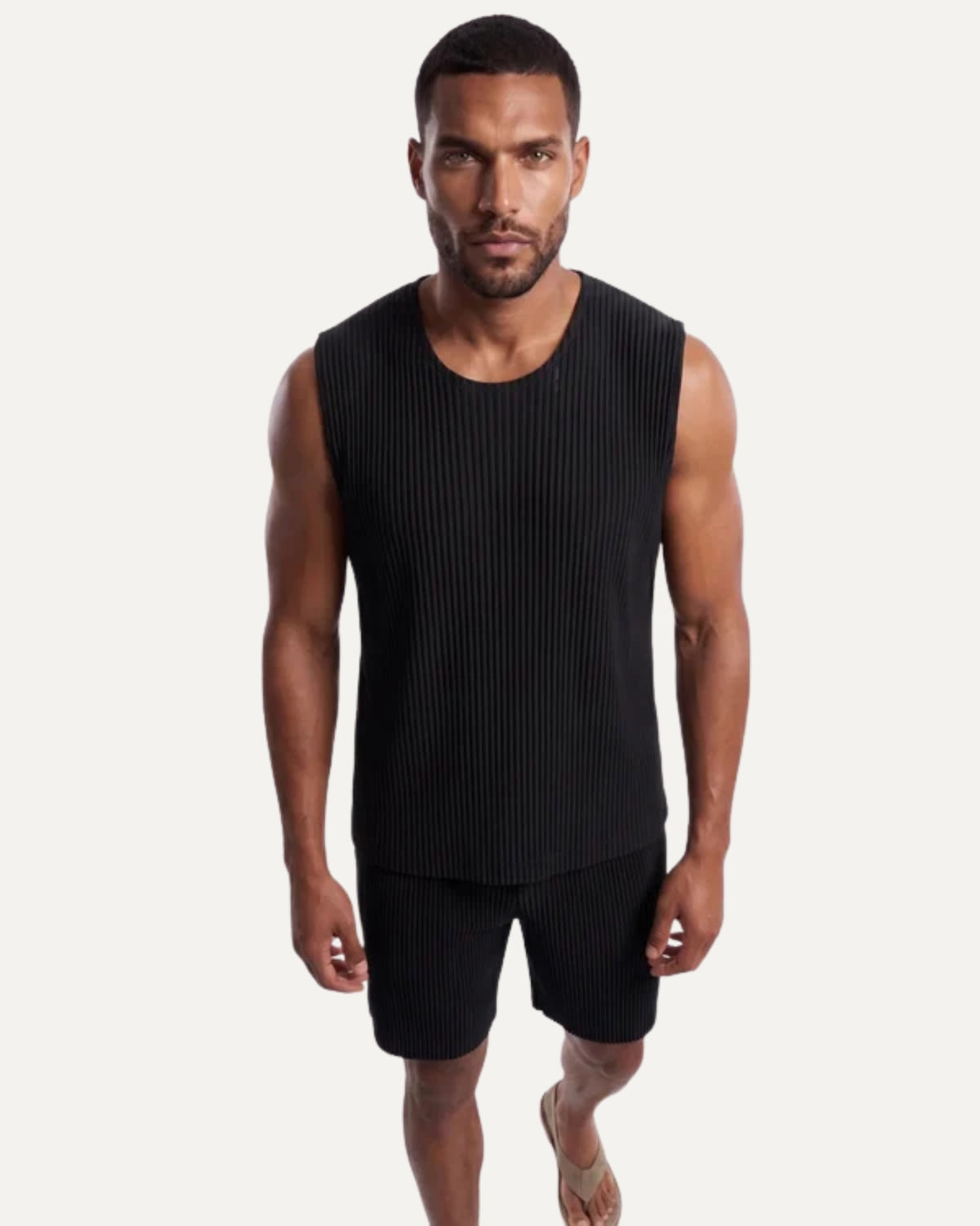 High-End Pleated Black Vest T-shirt