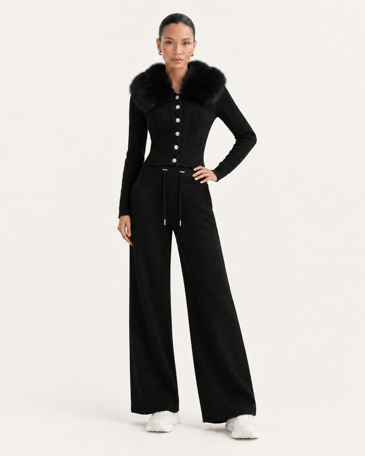 Rosy Slim-Fit Cardigan & Knit Pants Set