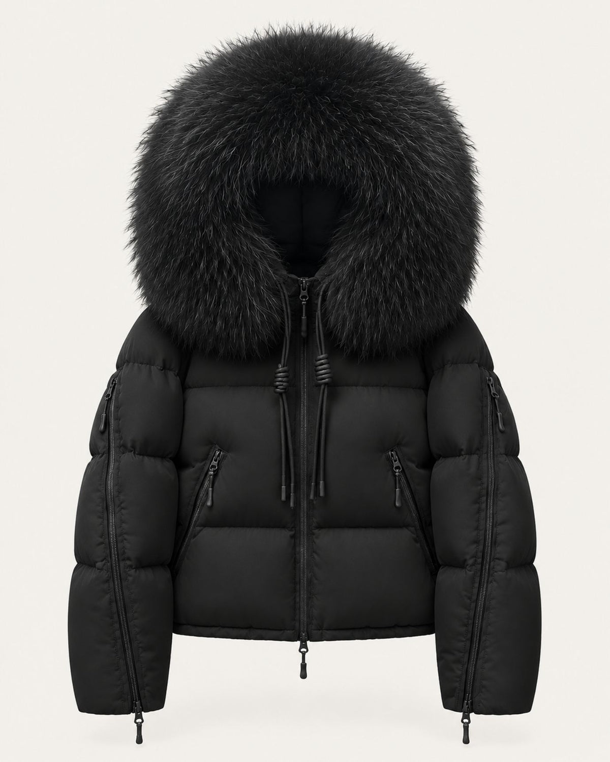 Hooded Down Puffer Coat with Real Raccoon Fur Collar