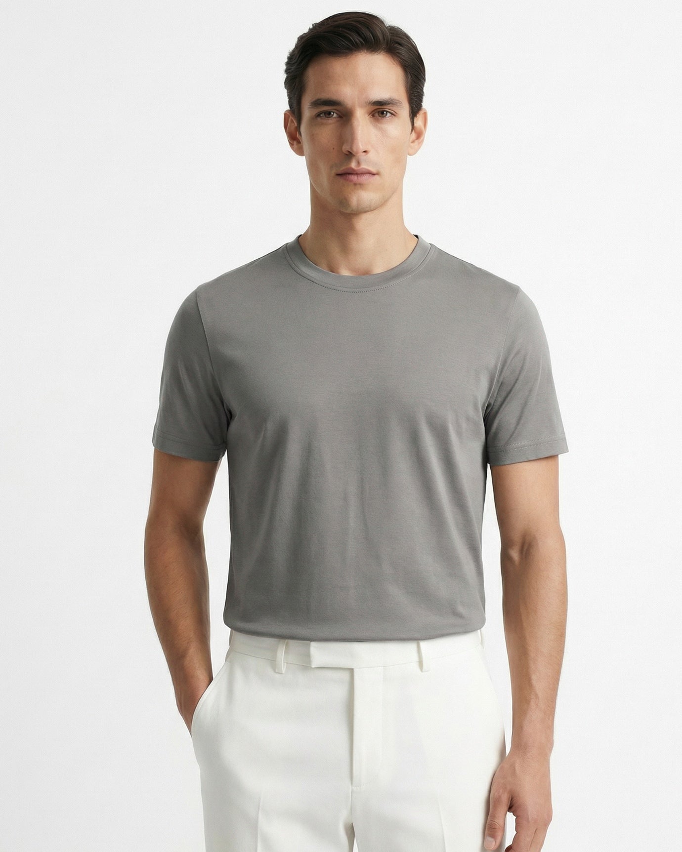 High End Mercerized Cotton Silky Light Gray T-Shirt