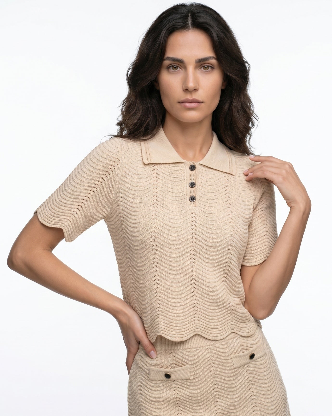 Apricot Set Jacquard Top & Short Skirt