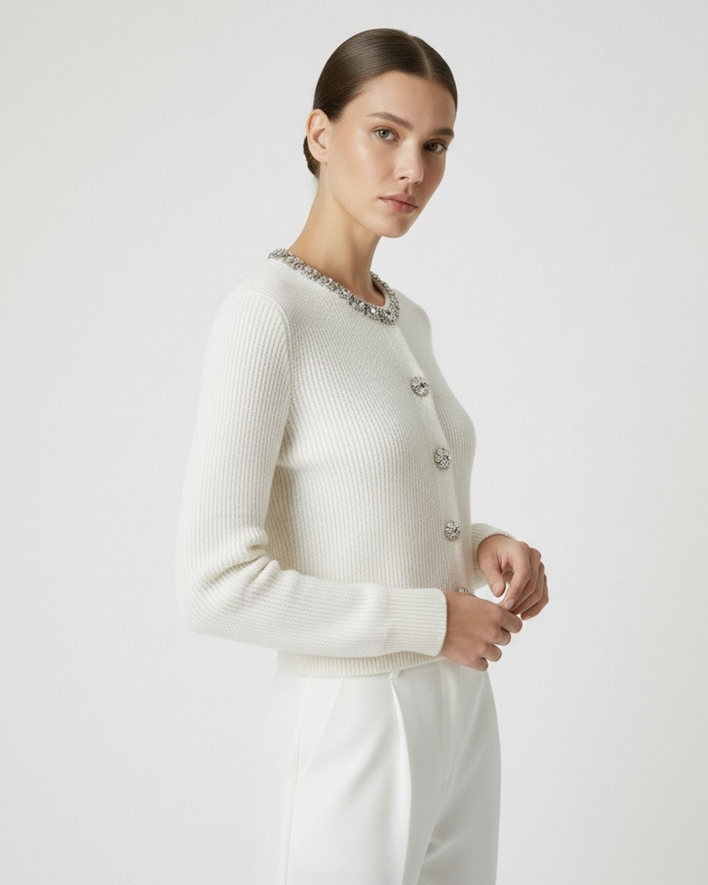 Lira round neck sweater handmade rhinestone