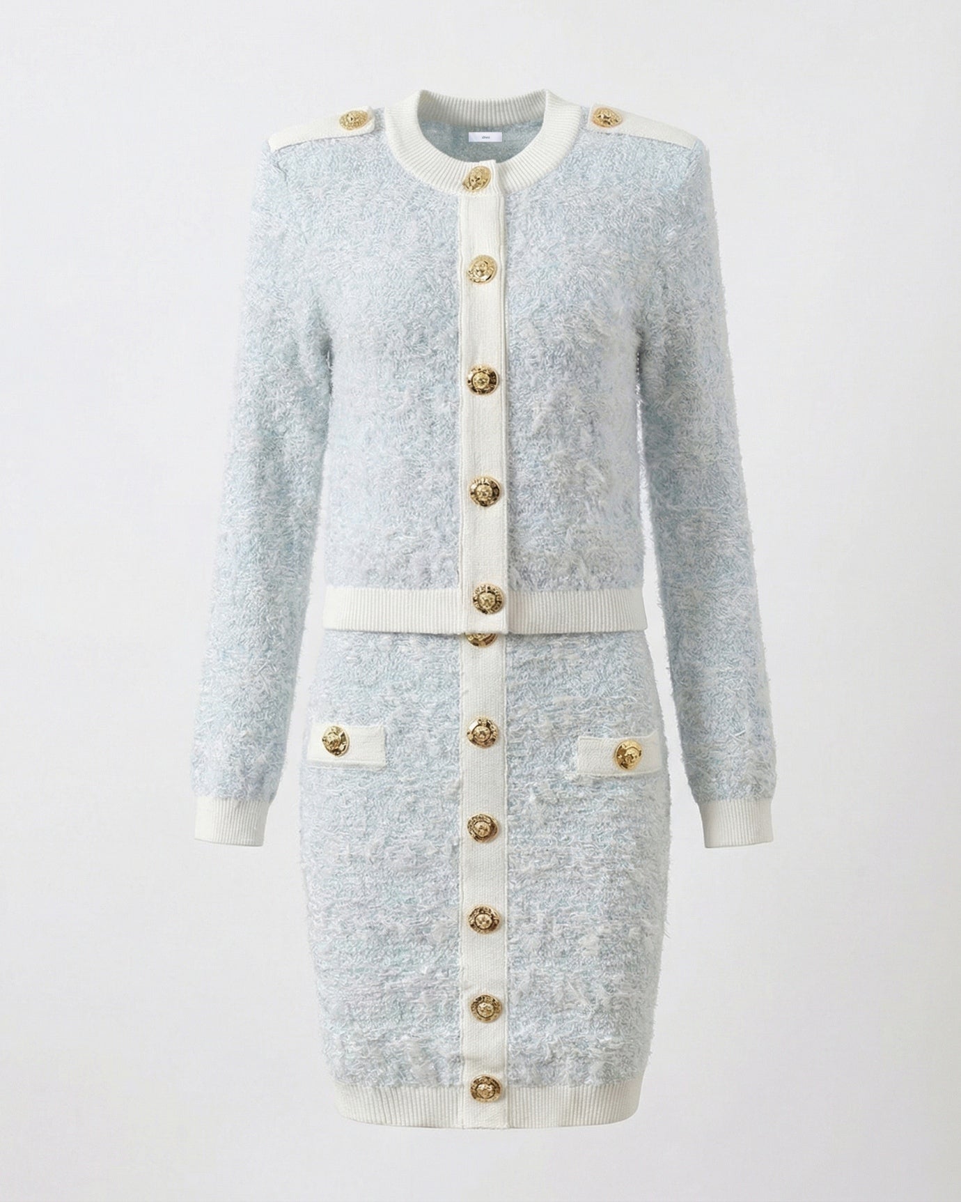 Mandelieur Color-Blocked Short Cardigan Jacket + Pencil Skirt Set