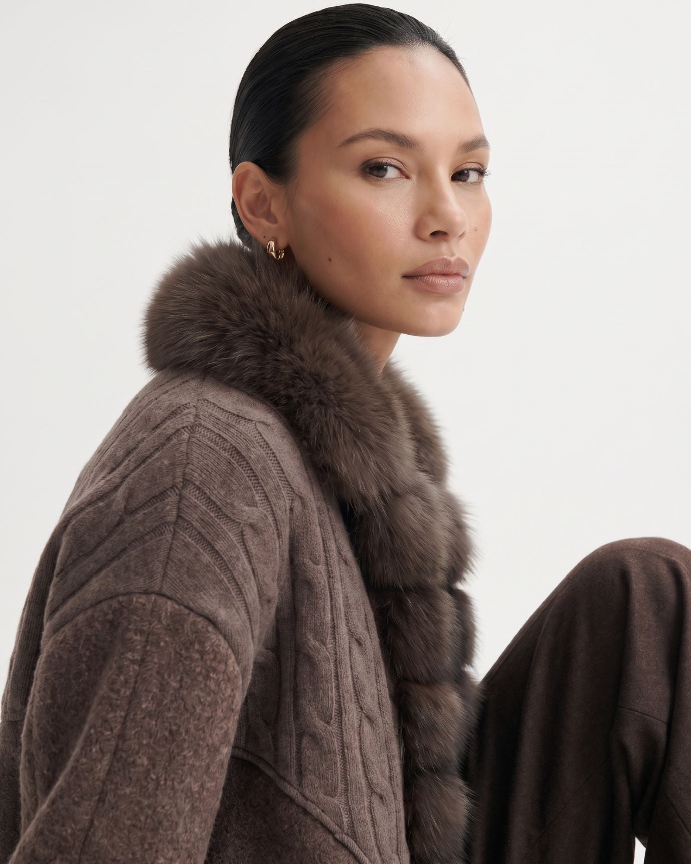 Woolen Knitted Natural Real Fox Fur Collar down Jacket
