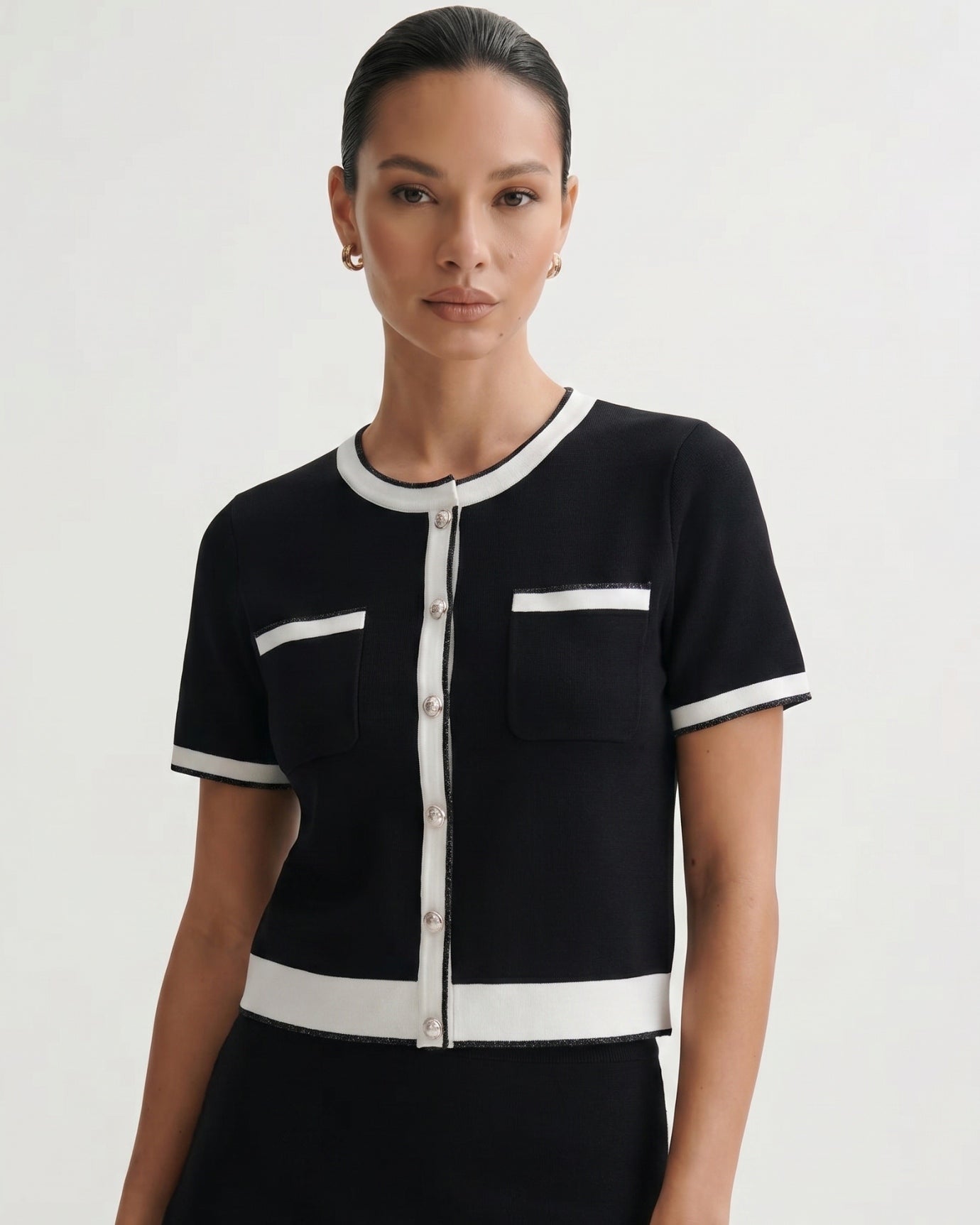 Old Money Black Set Top Shirt & Skirt