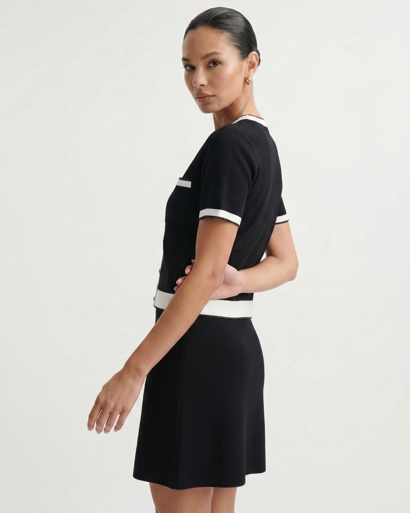 Old Money Black Set Top Shirt & Skirt