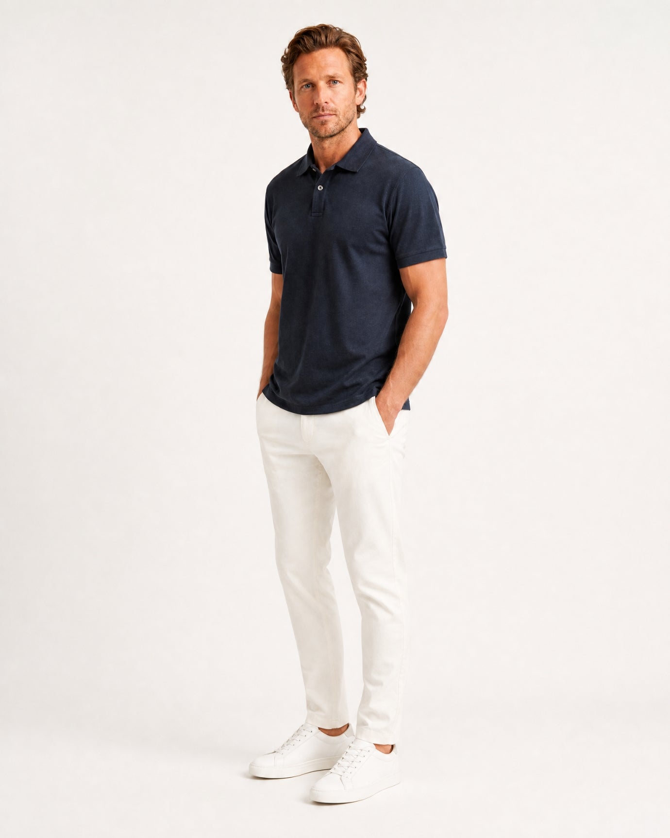 Short-Sleeve Merino Wool Collared Knit Polo