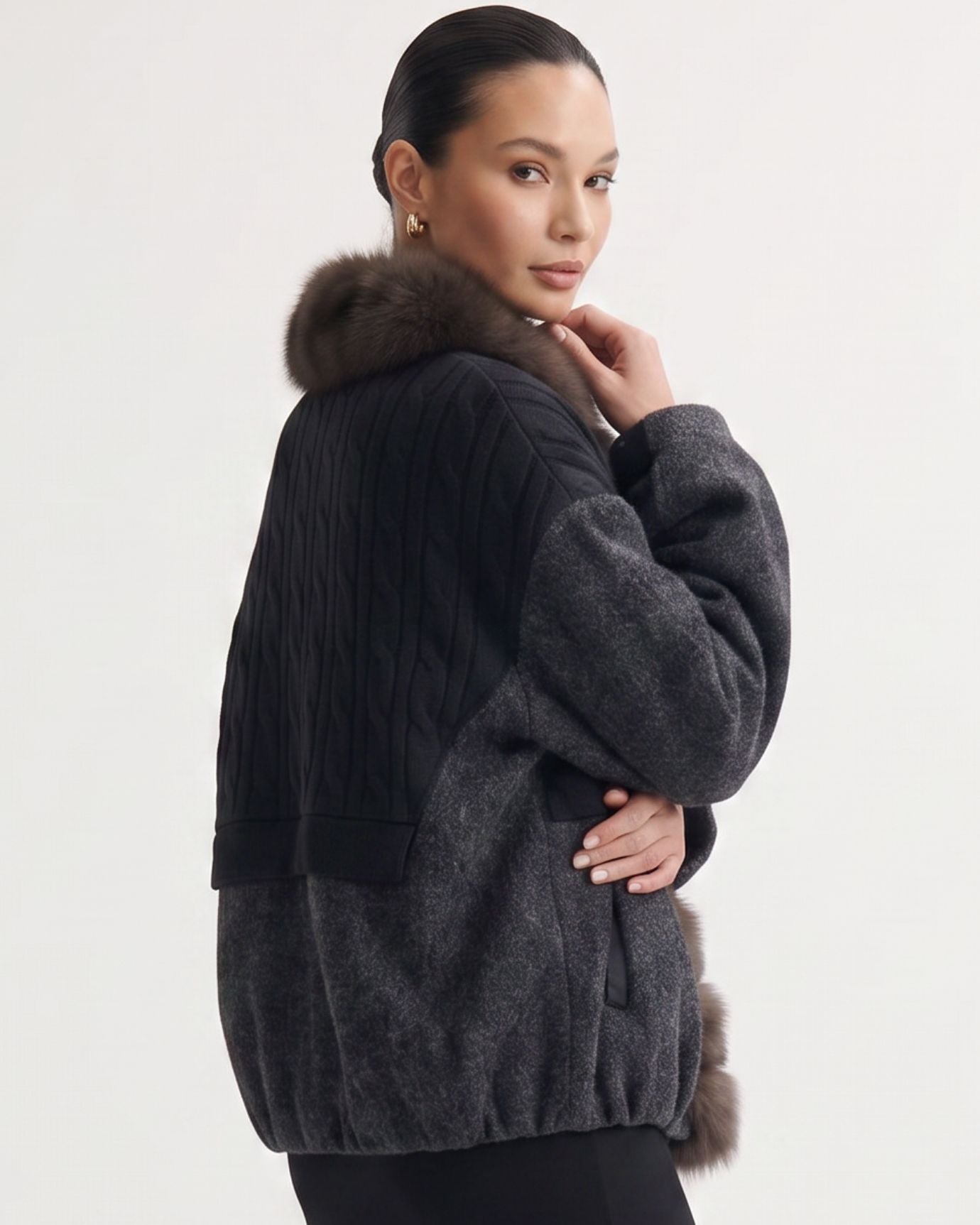Woolen Knitted Natural Real Fox Fur Collar down Jacket