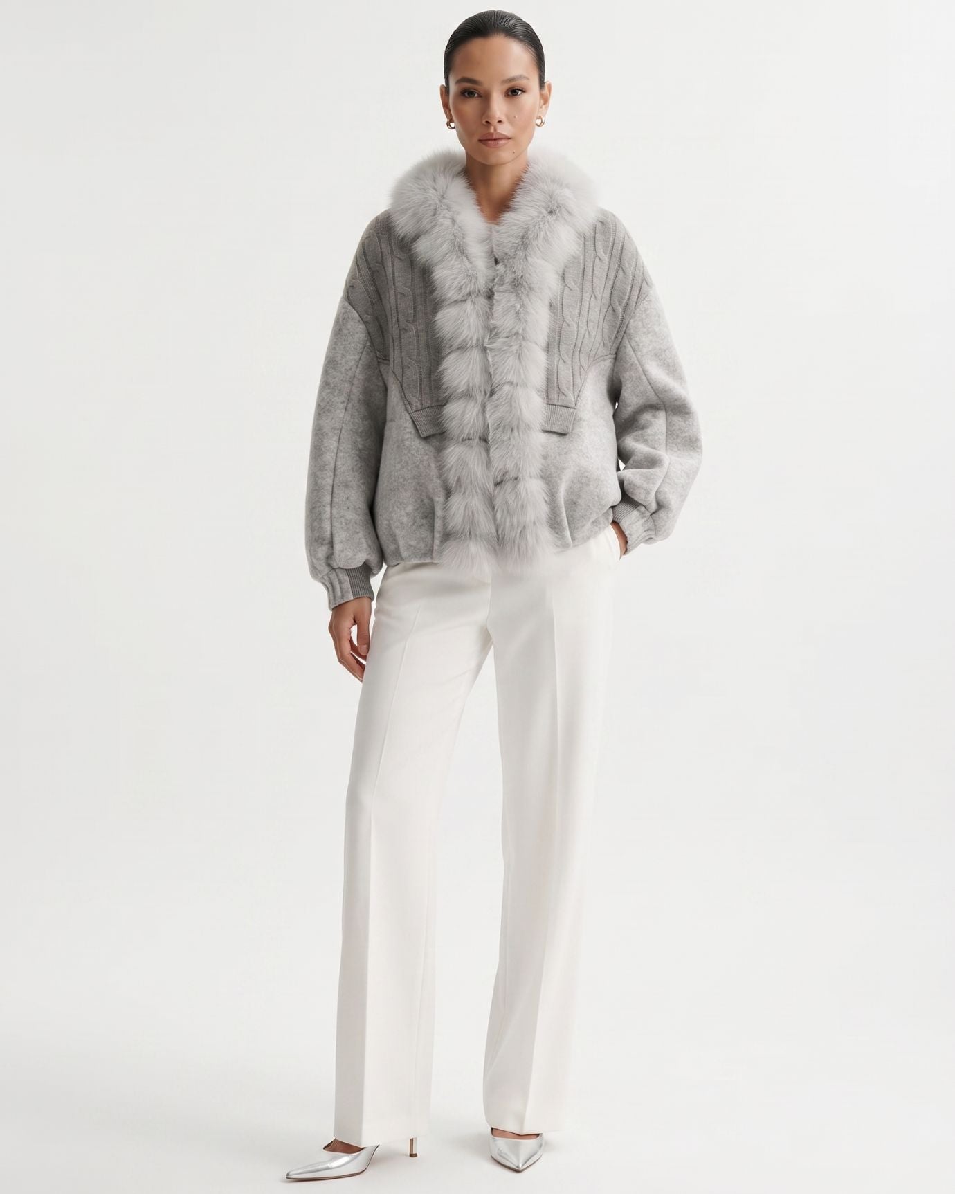 Woolen Knitted Natural Real Fox Fur Collar down Jacket