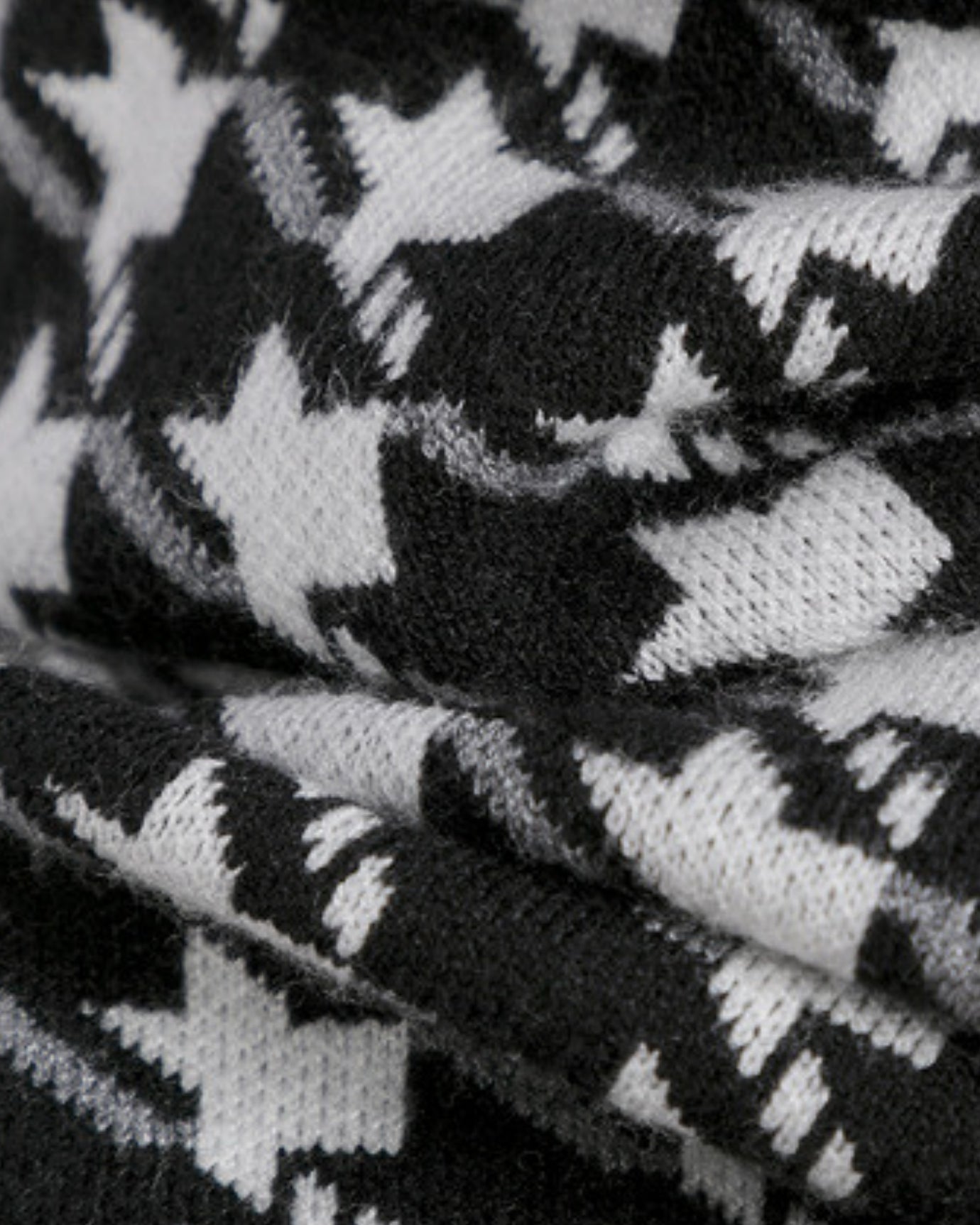 Houndstooth Pattern Knit Dress Long Sleeve A-Line