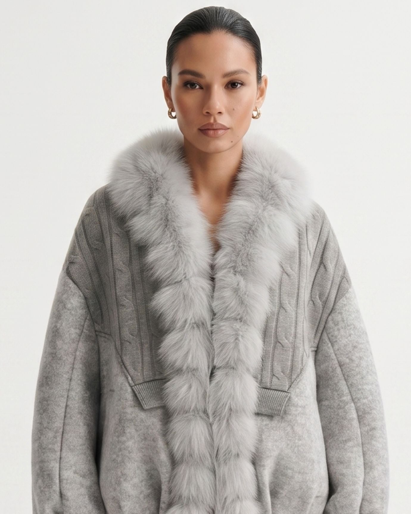 Woolen Knitted Natural Real Fox Fur Collar down Jacket