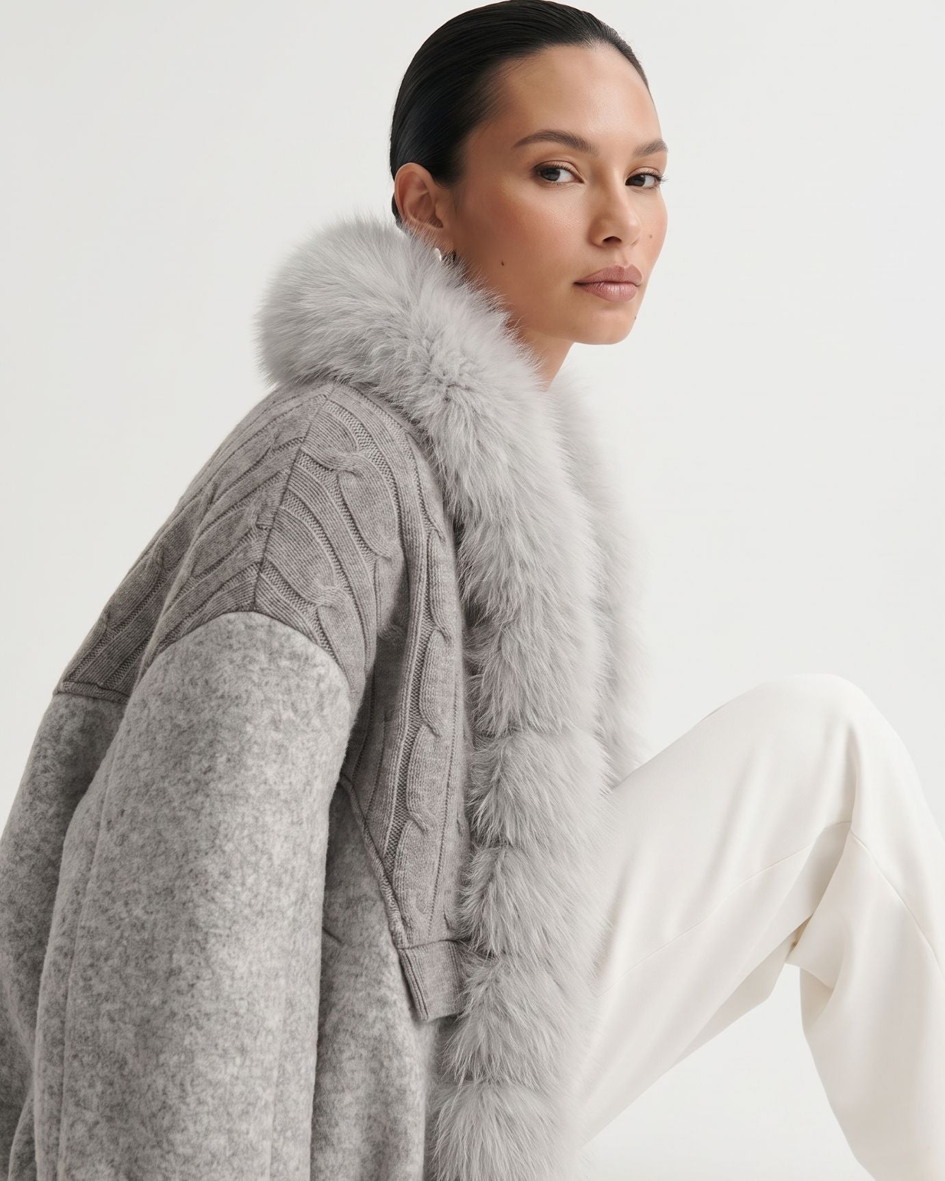 Woolen Knitted Natural Real Fox Fur Collar down Jacket