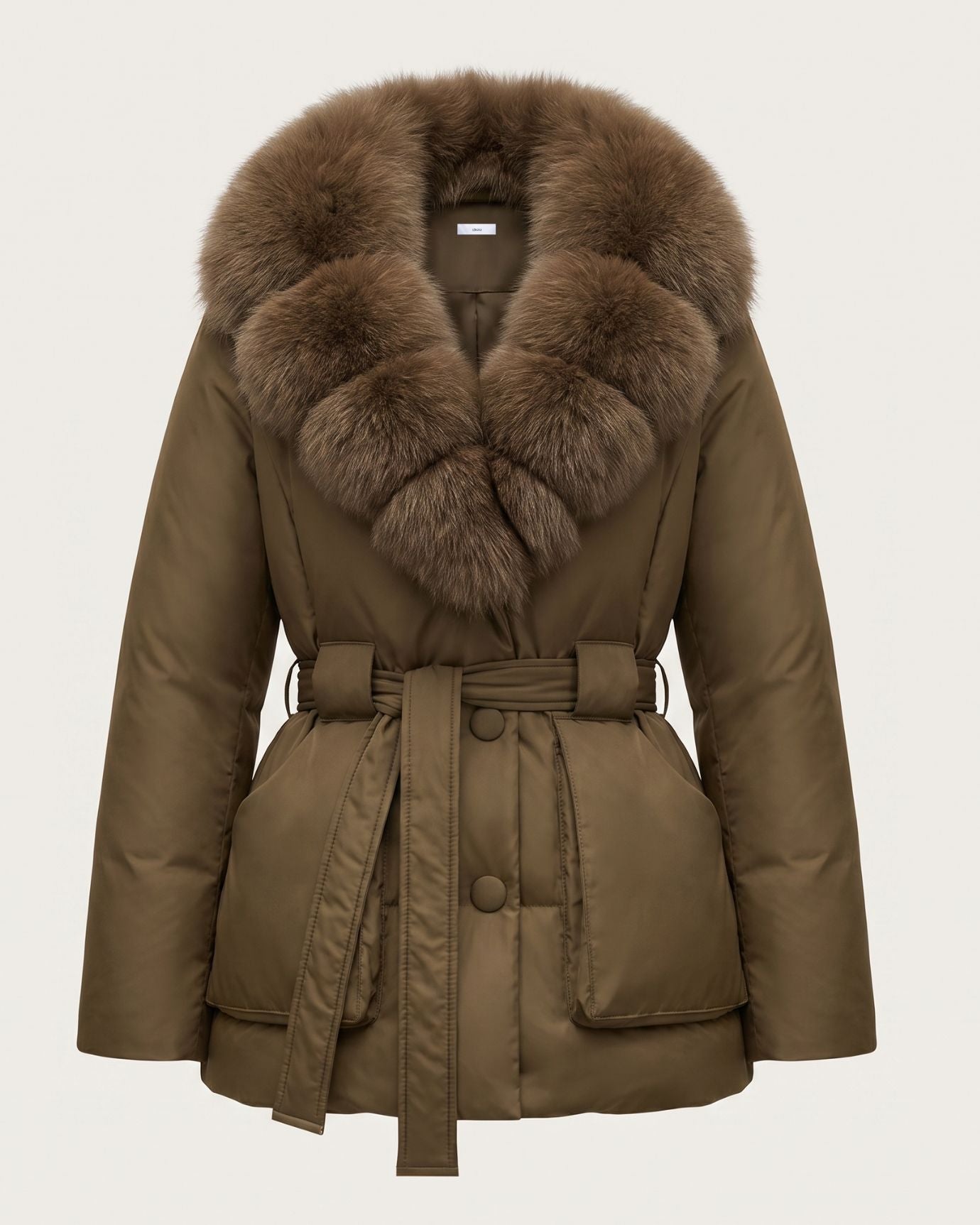 Genuine Fox Fur Collar Duck Down Padded Jacket