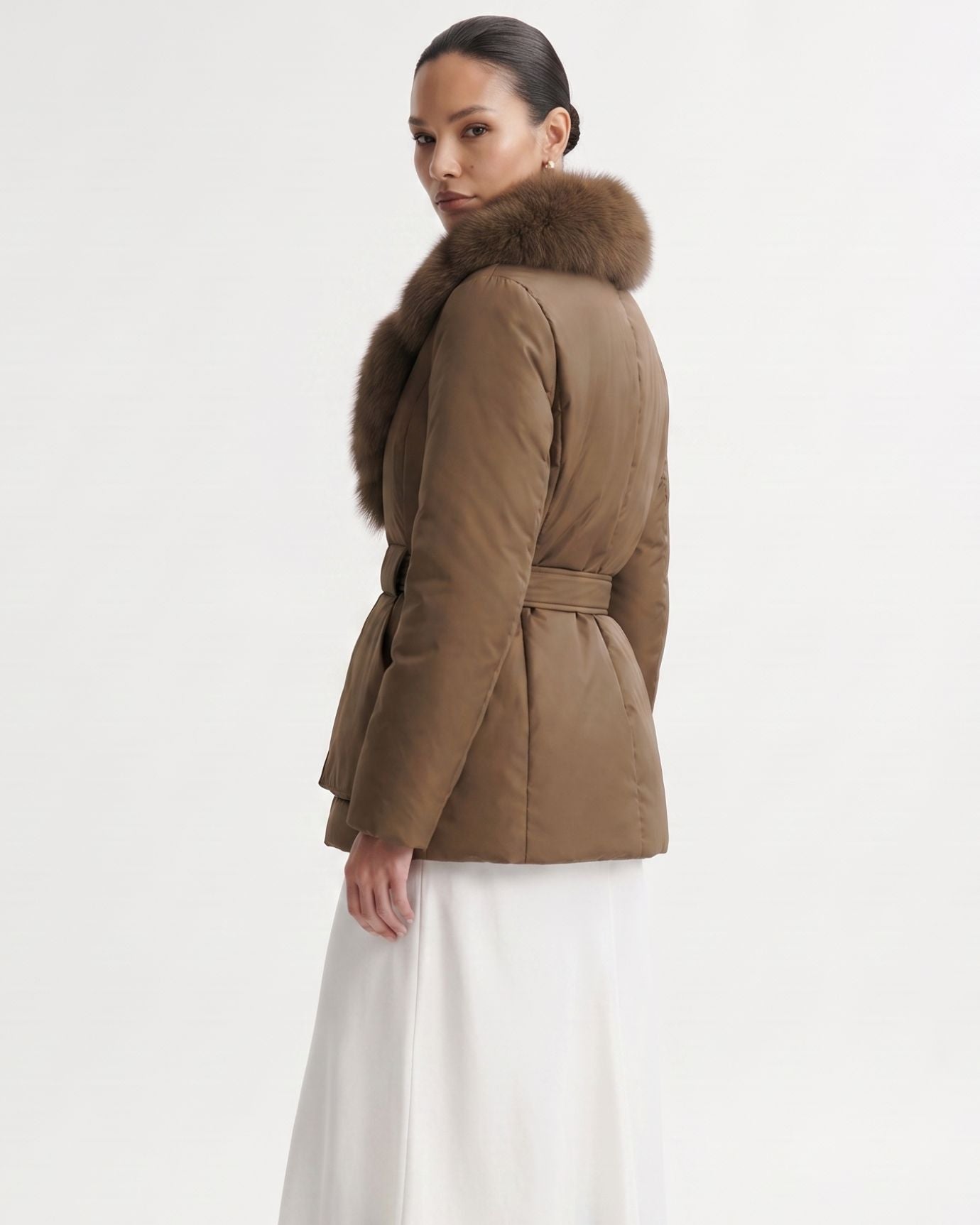 Genuine Fox Fur Collar Duck Down Padded Jacket